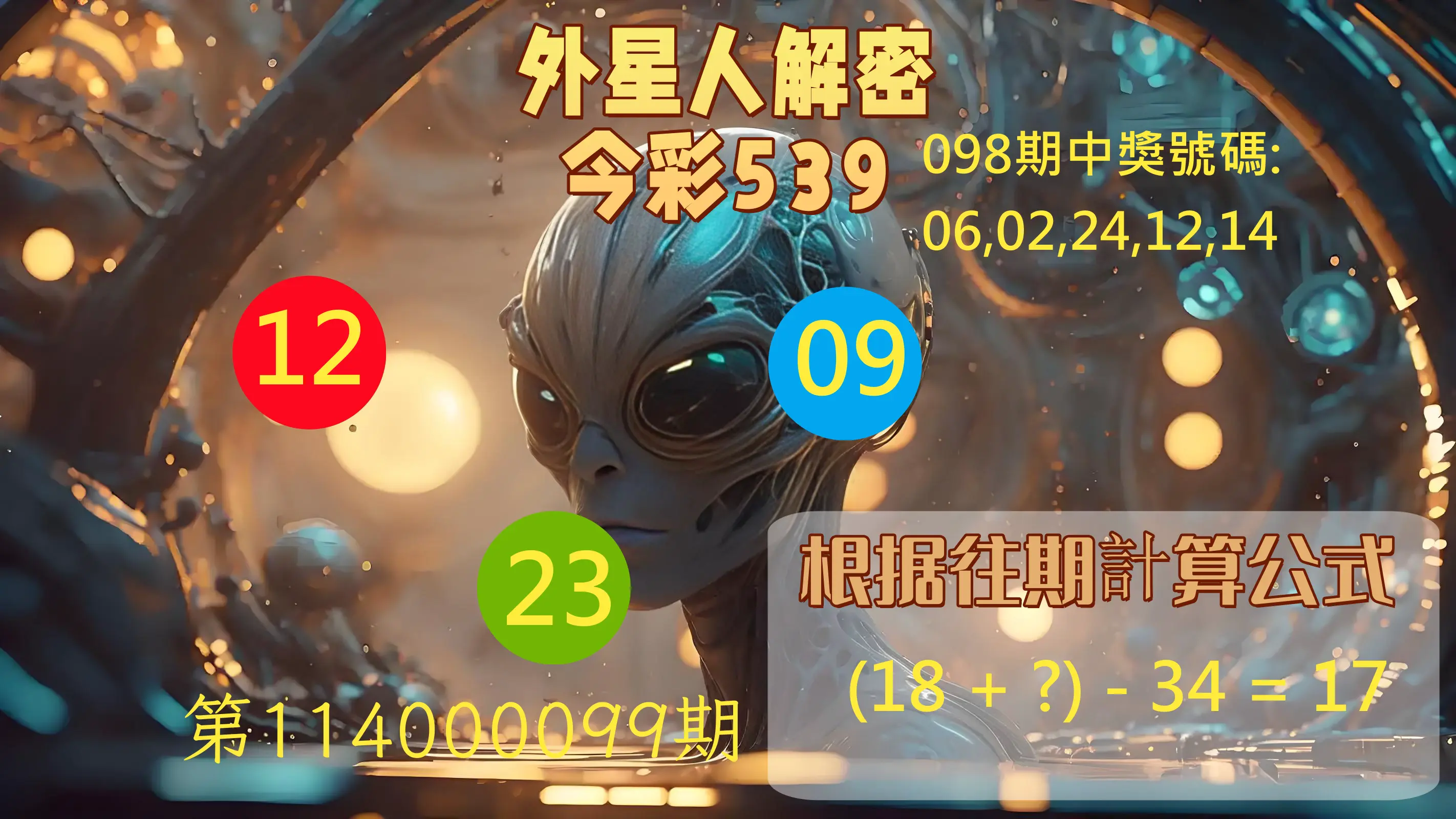 今彩539第114000099期外星人解密今彩539