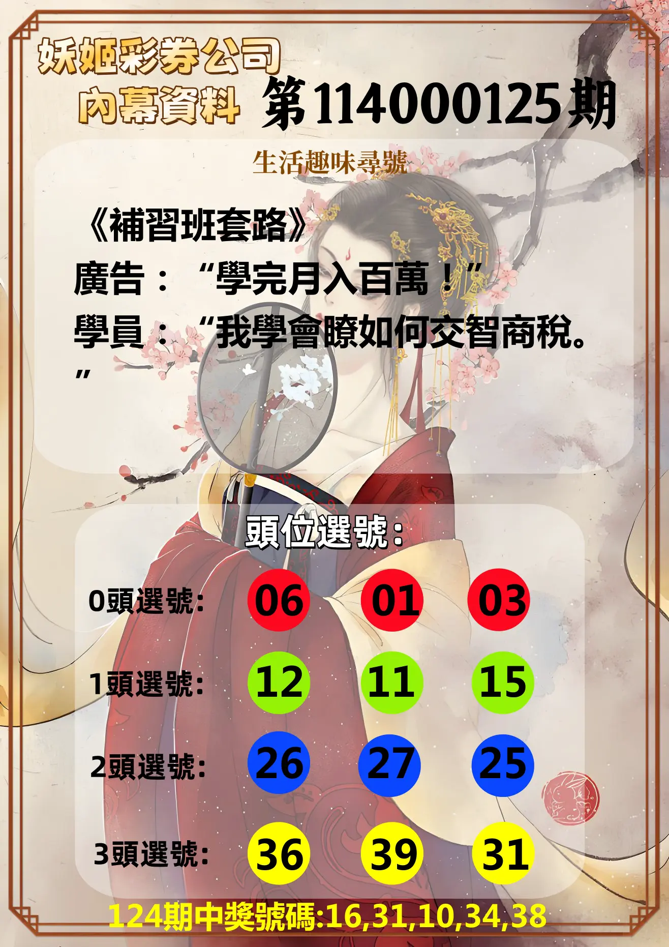 今彩539第114000125期妖姬彩券公司內幕資料