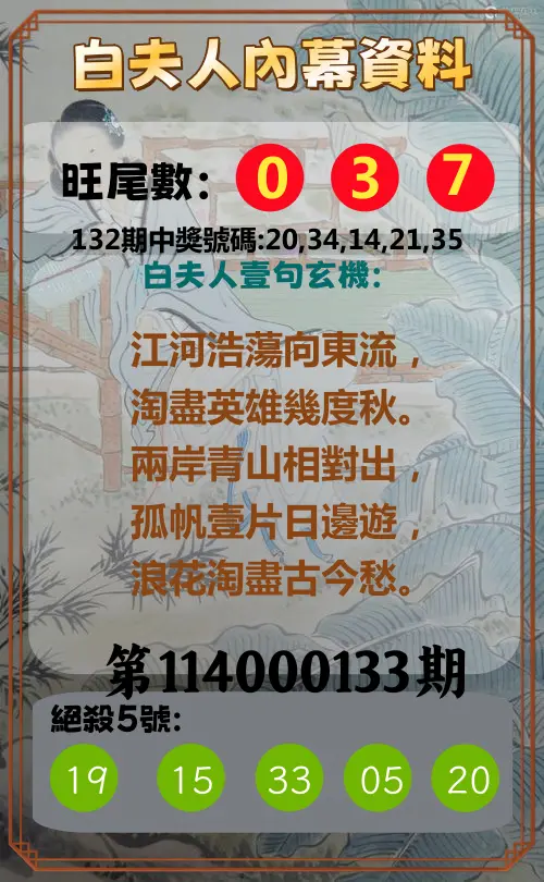 今彩539第114000133期白夫人內幕資料