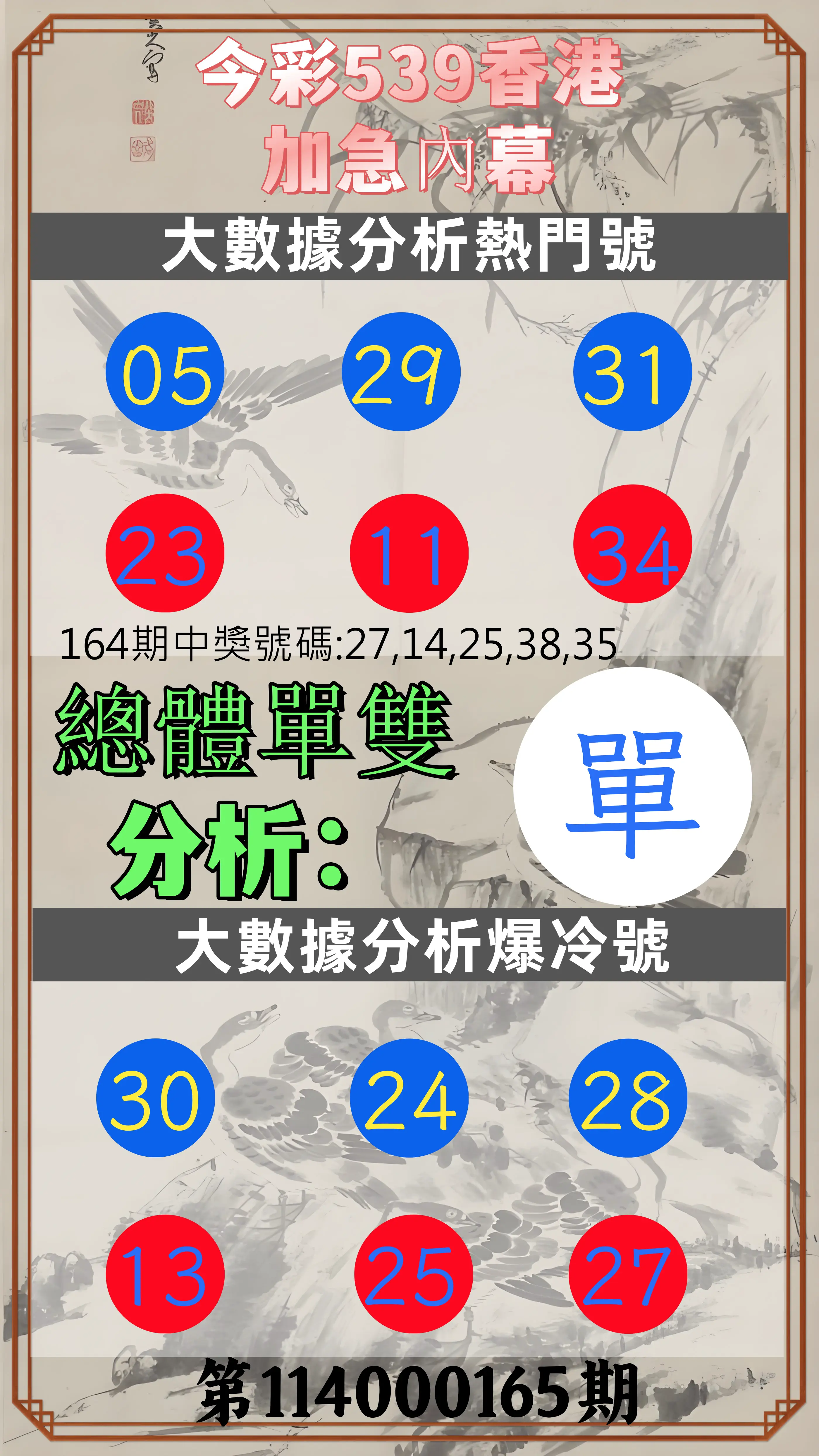 今彩539第114000165期(07/08)今彩539香港加急內幕