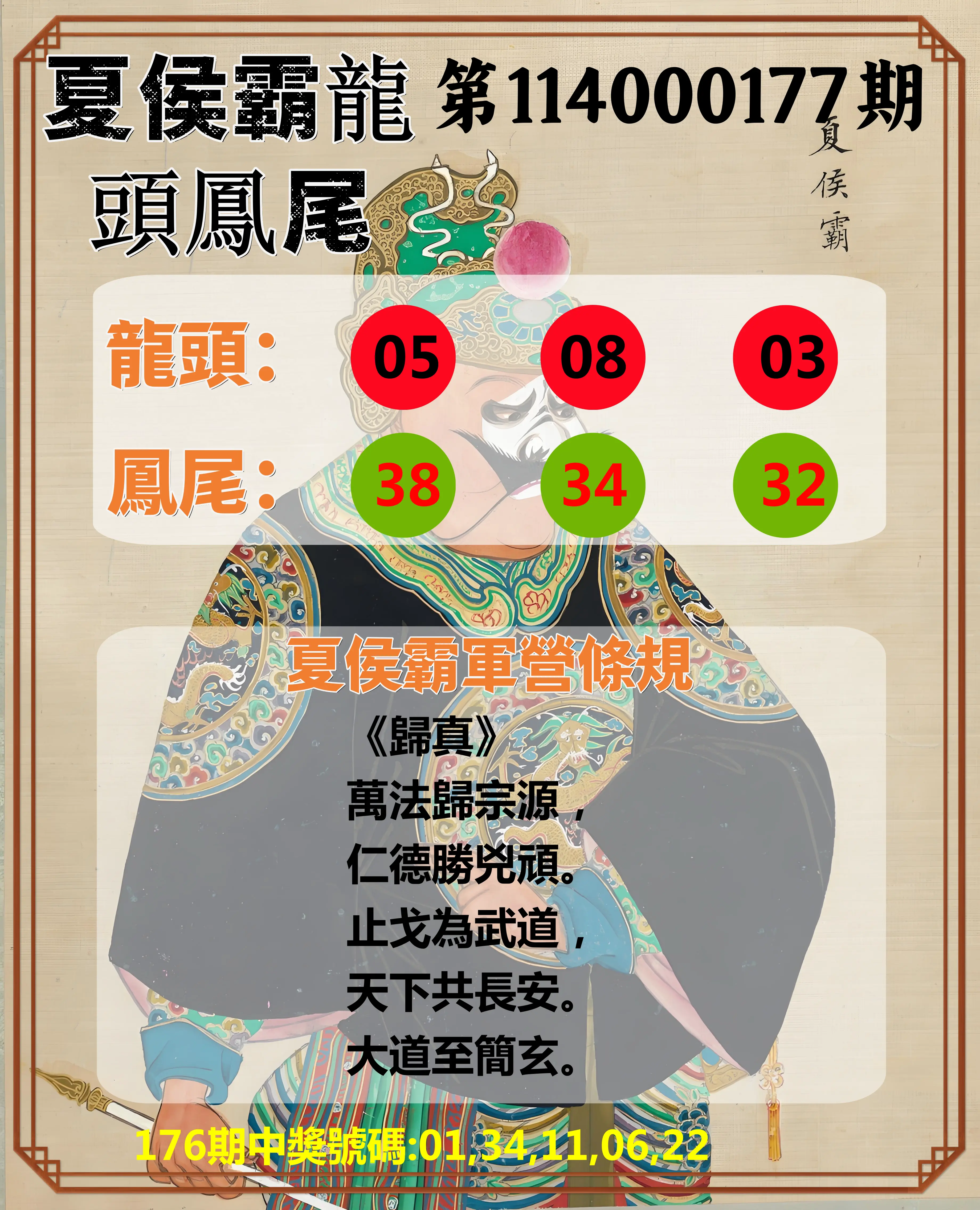 今彩539第114000177期(07/22)夏侯霸龍頭鳳尾