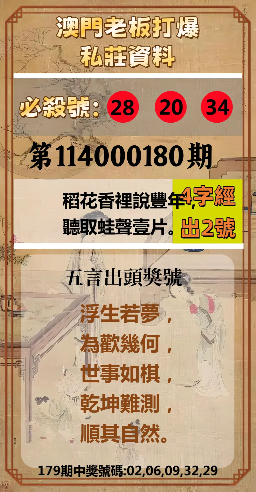今彩539第114000180期(07/25)澳門老板打爆私莊資料