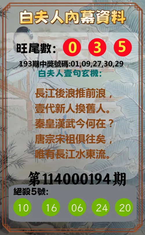 今彩539第114000194期(08/11)白夫人內幕資料