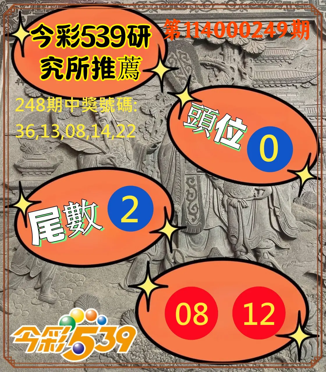 今彩539第114000249期(10/14)今彩539研究所推薦