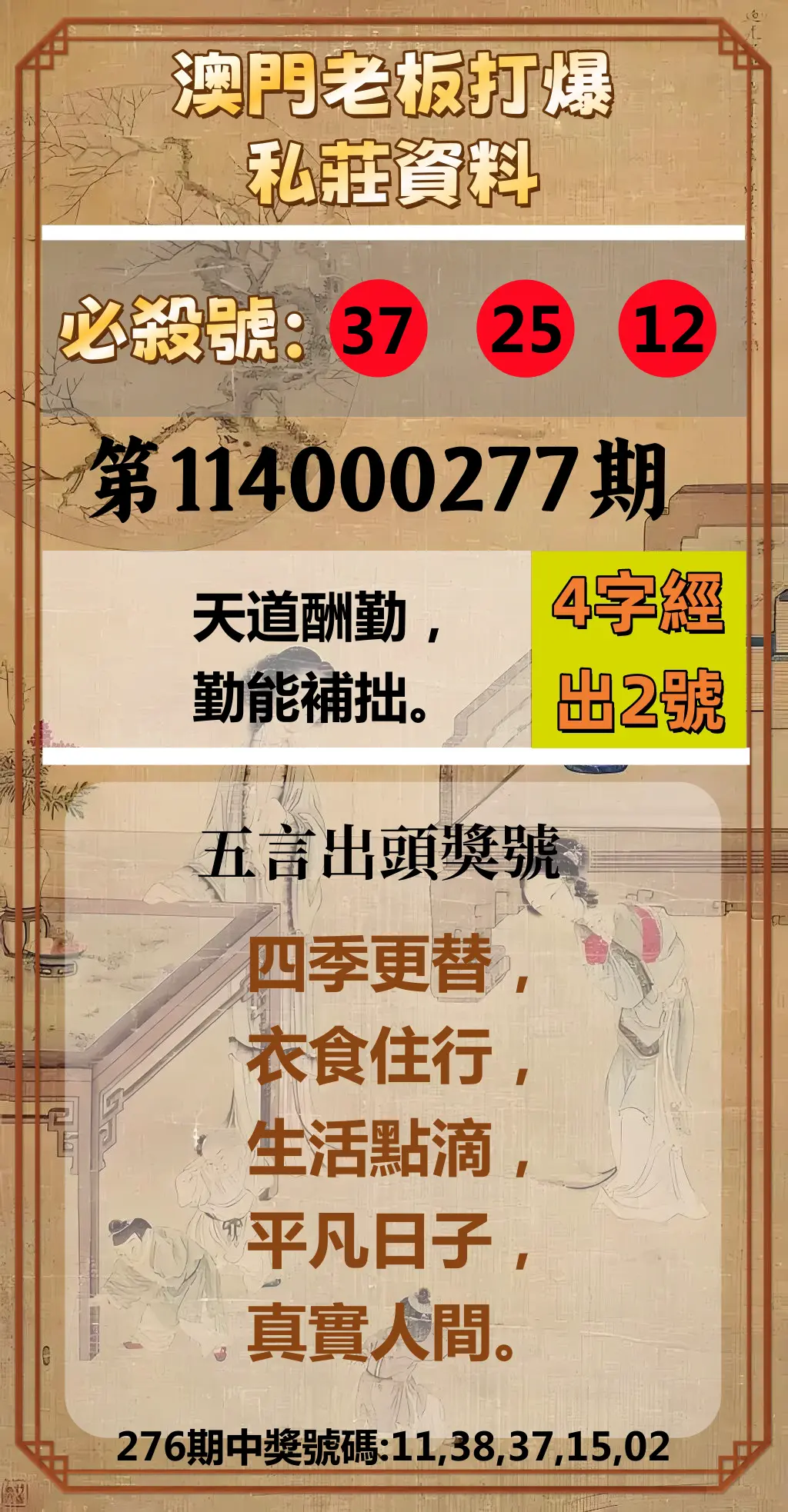 今彩539第114000277期(11/15)澳門老板打爆私莊資料