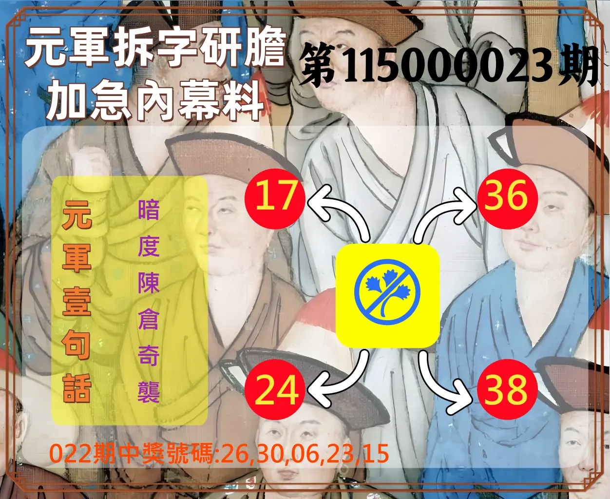 今彩539第115000023期(01/27)元軍拆字研膽加急內幕料