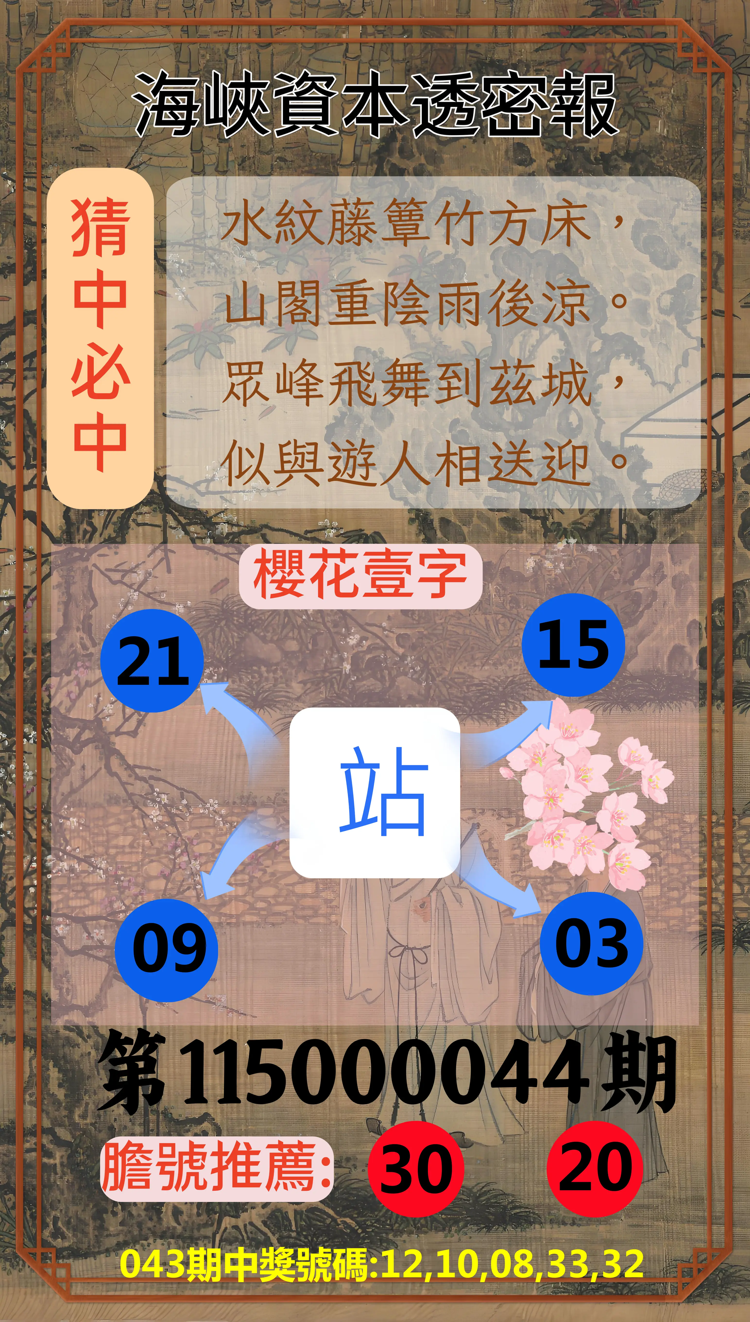 今彩539第115000044期(02/19)海峽資本透密報