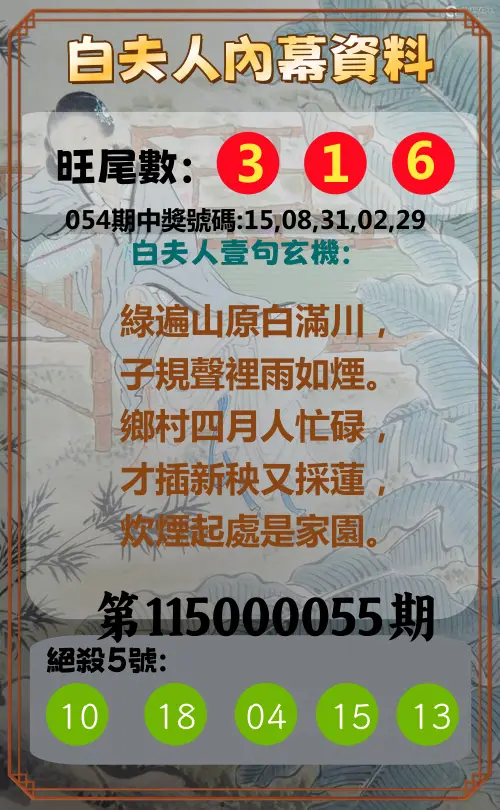 今彩539第115000055期(03/02)白夫人內幕資料