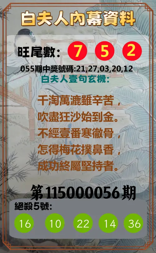今彩539第115000056期(03/03)白夫人內幕資料