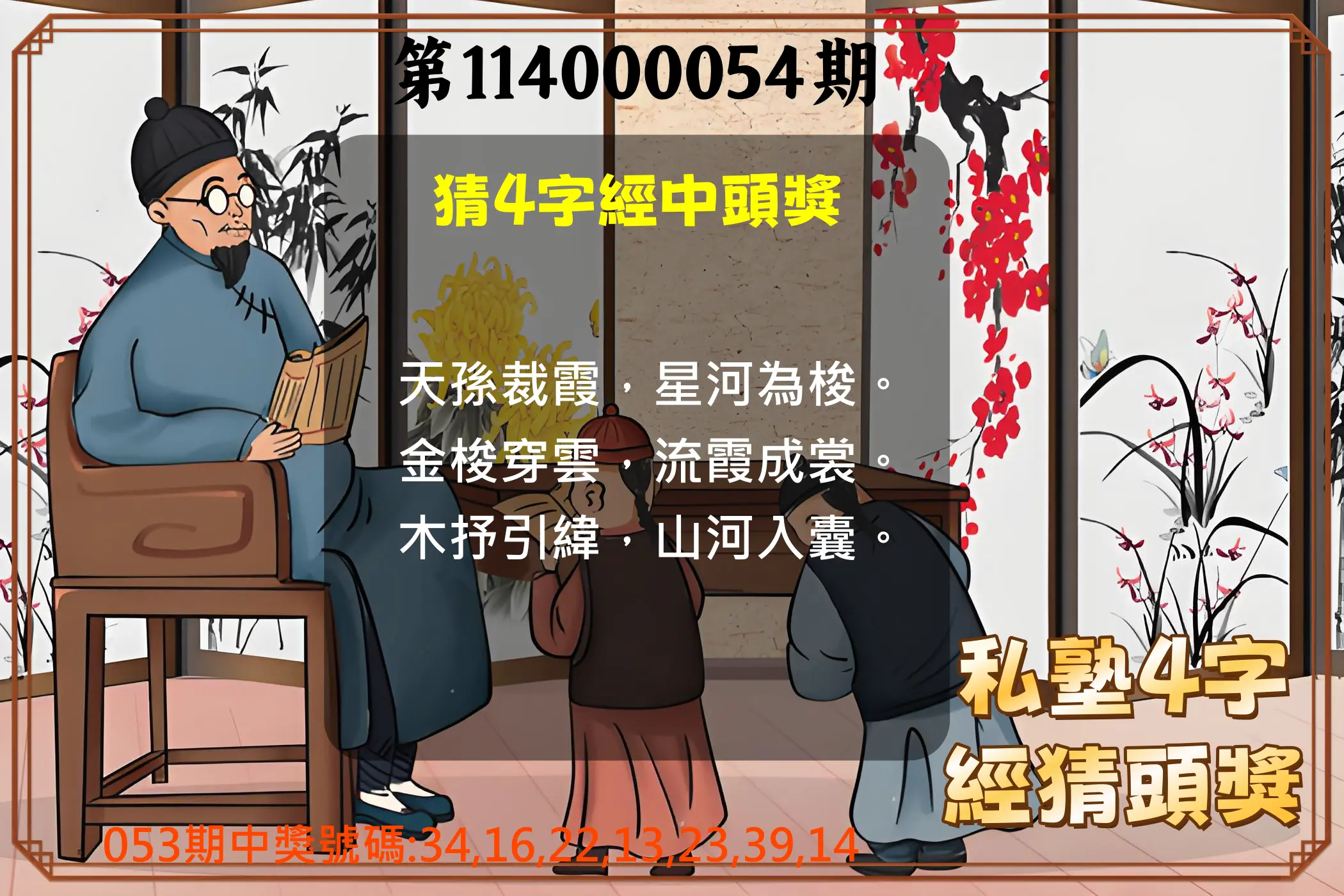 大樂透第114000054期私塾4字經猜頭獎