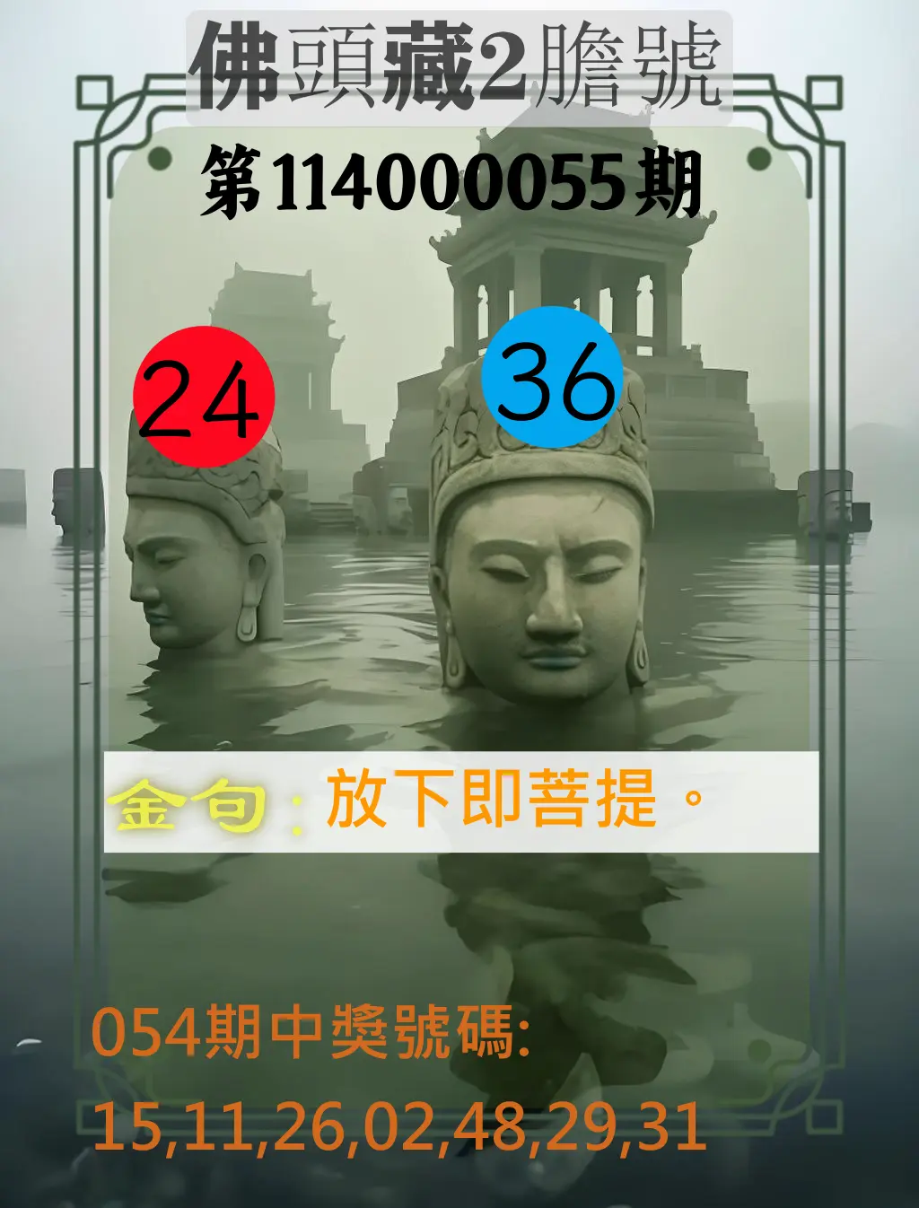 大樂透第114000055期佛頭藏2膽號