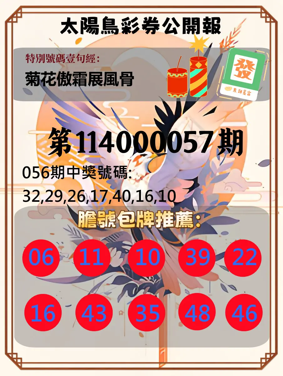 大樂透第114000057期太陽鳥彩券公開報