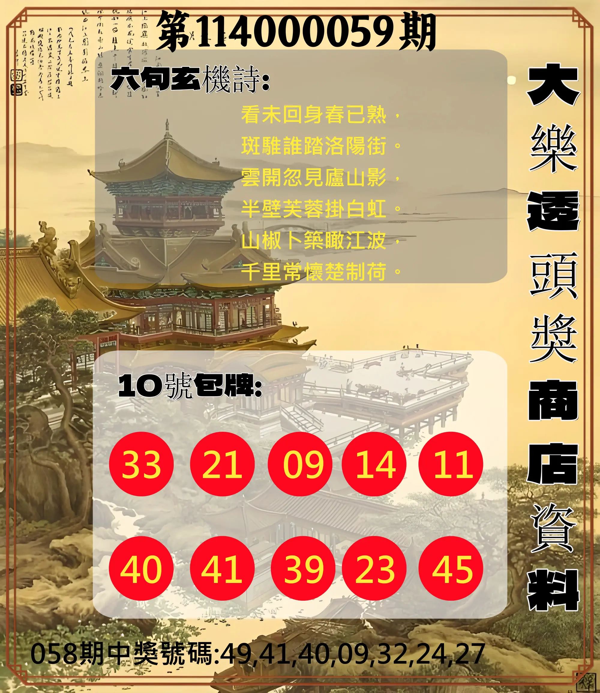 大樂透第114000059期大樂透頭獎商店資料