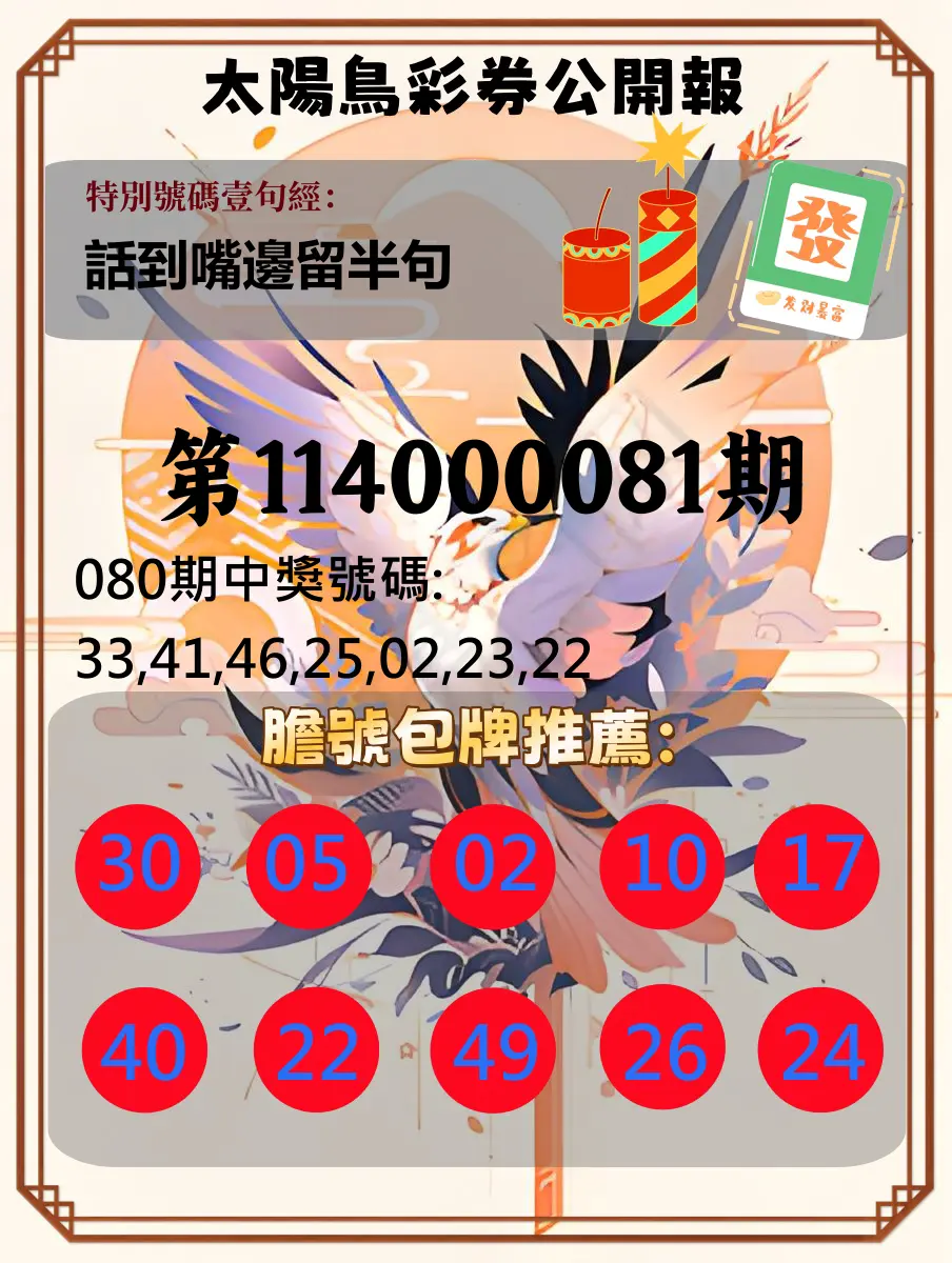 大樂透第114000081期(08/22)太陽鳥彩券公開報
