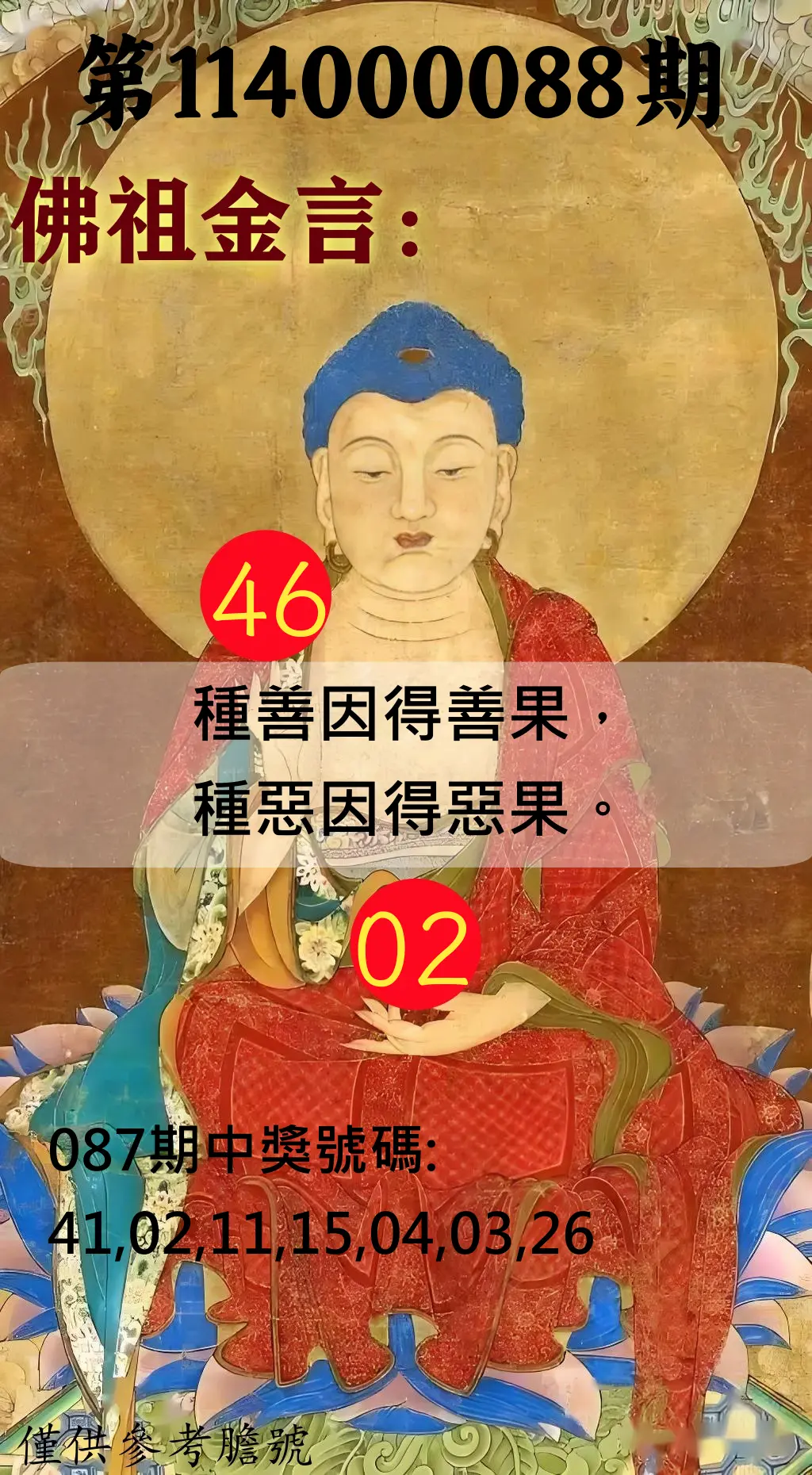 大樂透第114000088期(09/16)佛祖金言