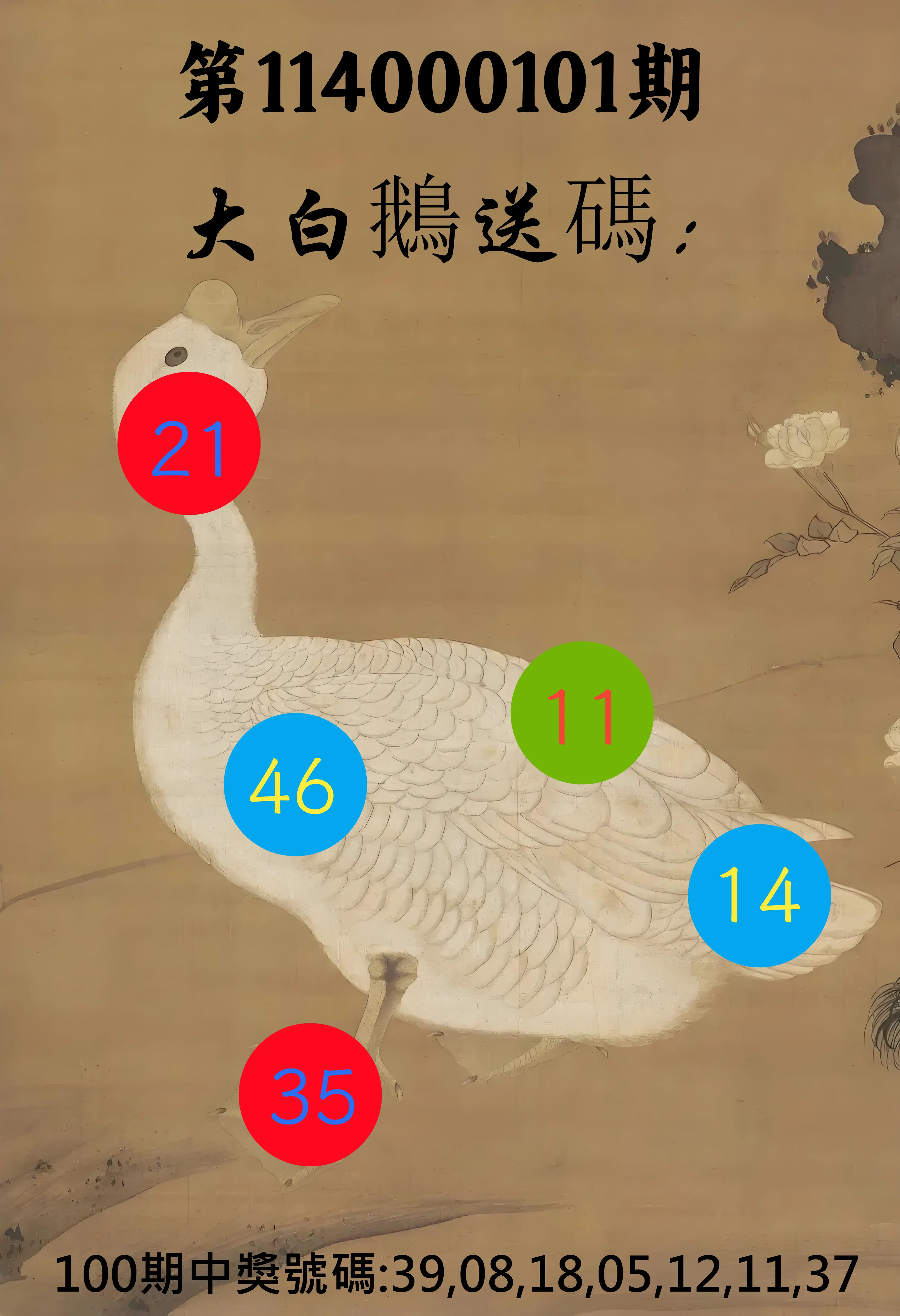 大樂透第114000101期(10/31)大白鵝送碼