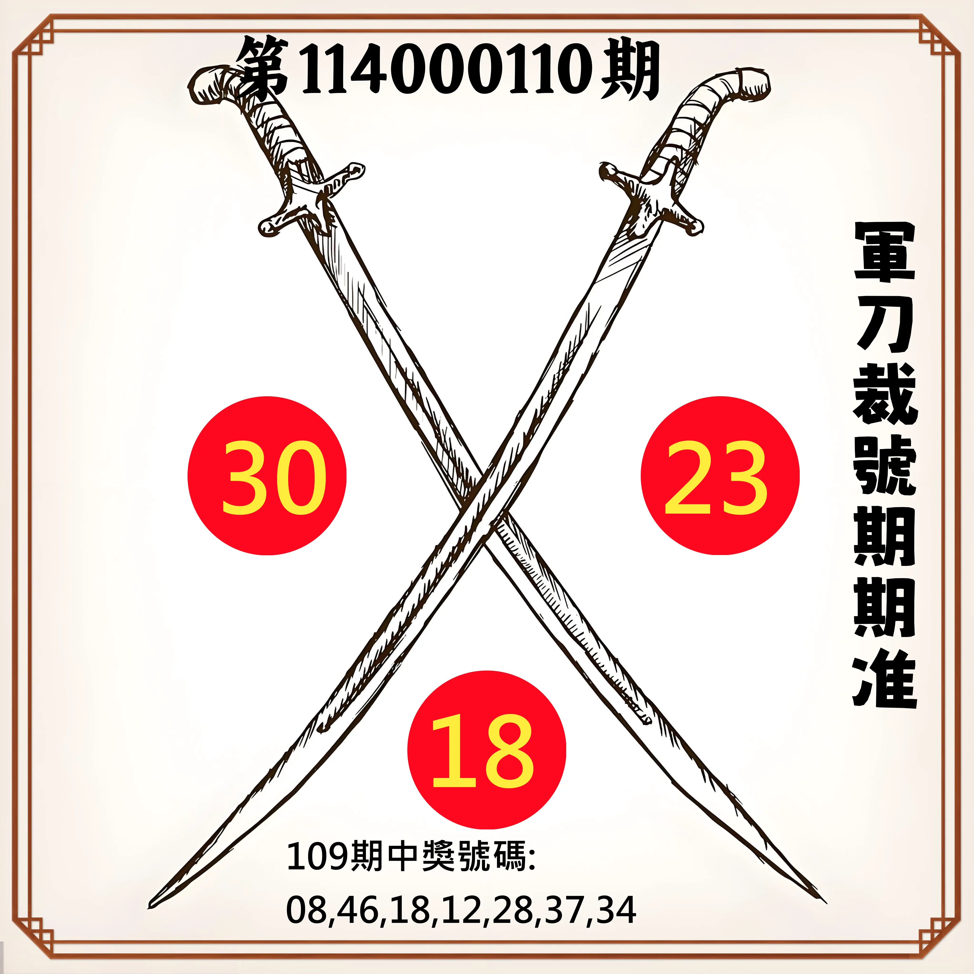 大樂透第114000110期(12/02)軍刀裁號期期准