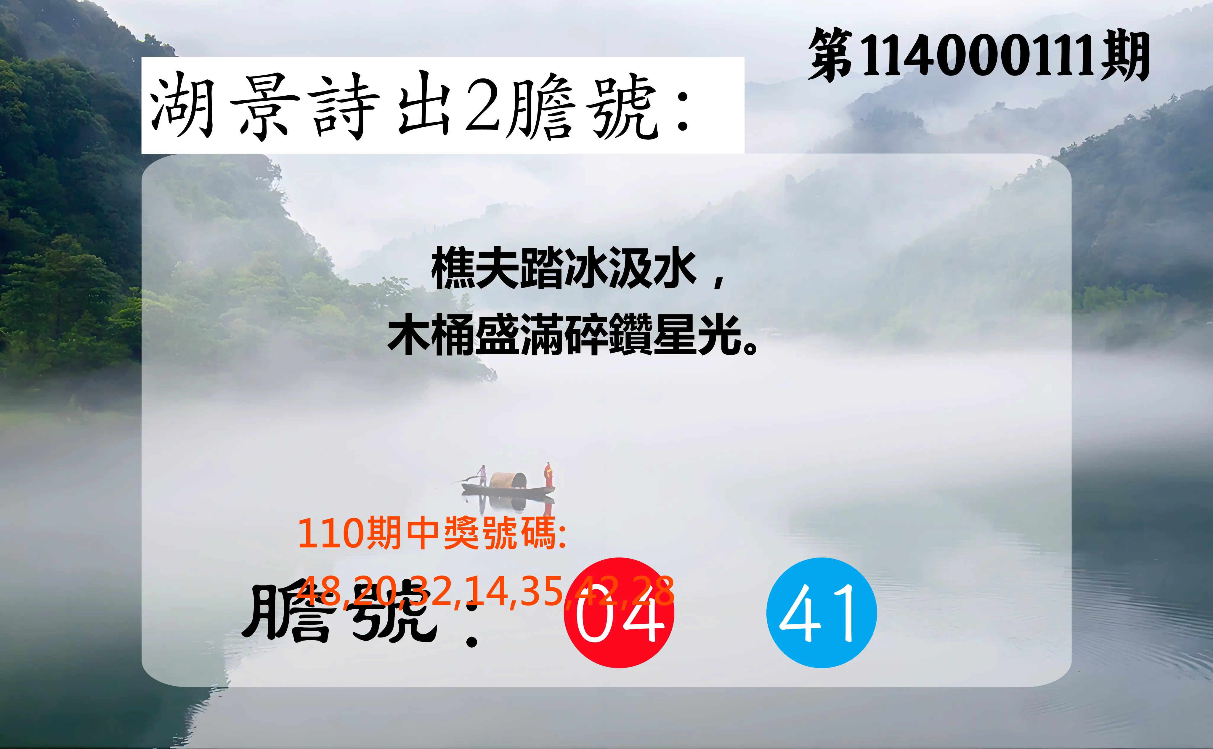 大樂透第114000111期(12/05)湖景詩出2膽號