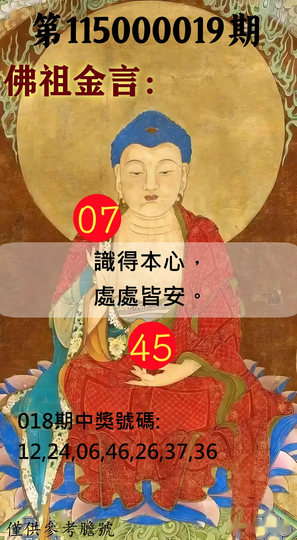 大樂透第115000019期(02/18)佛祖金言
