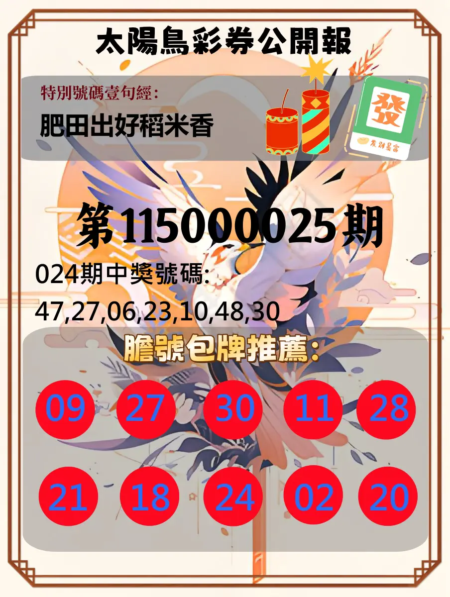 大樂透第115000025期(02/24)太陽鳥彩券公開報