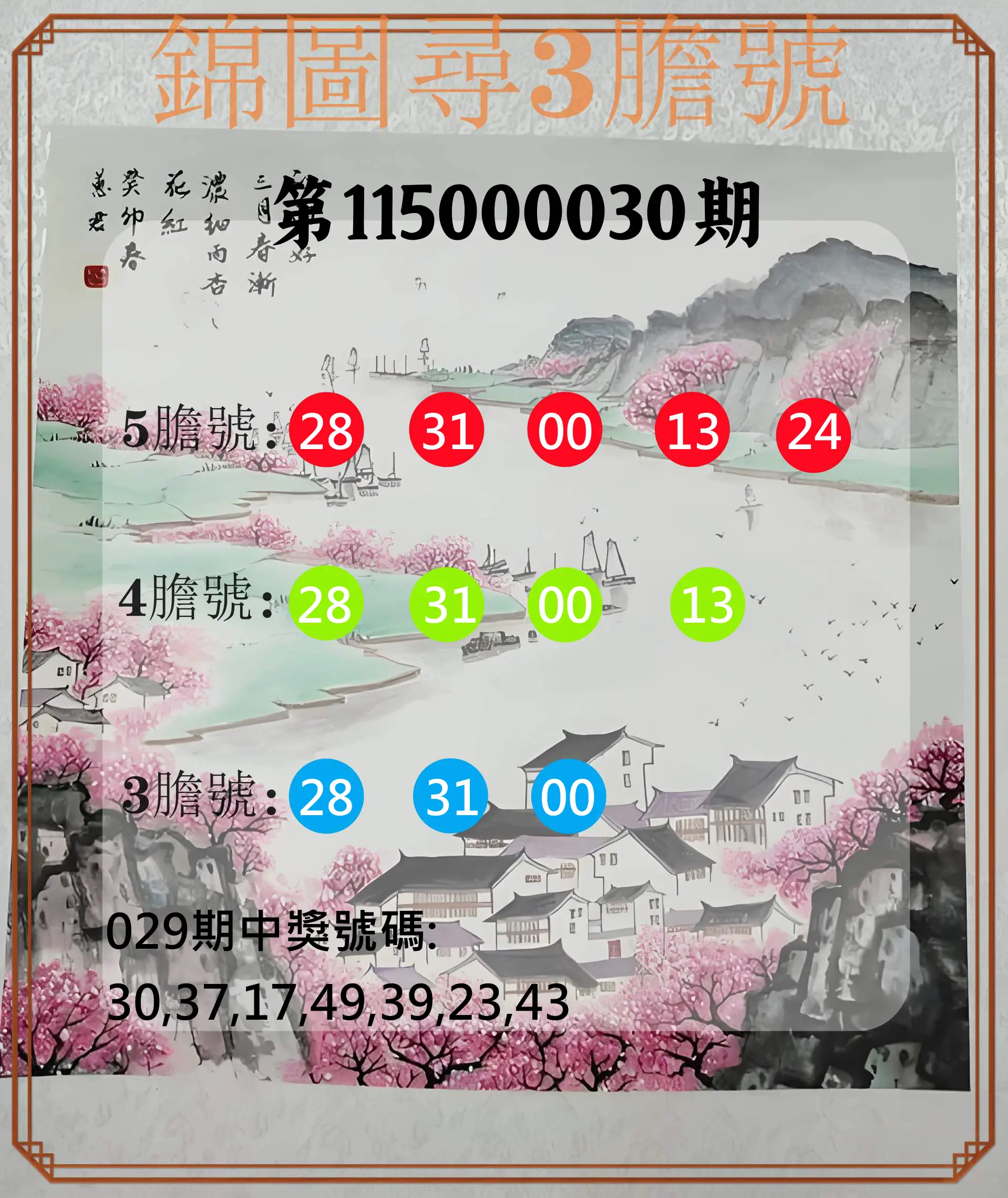 大樂透第115000030期(03/01)錦圖尋3膽號