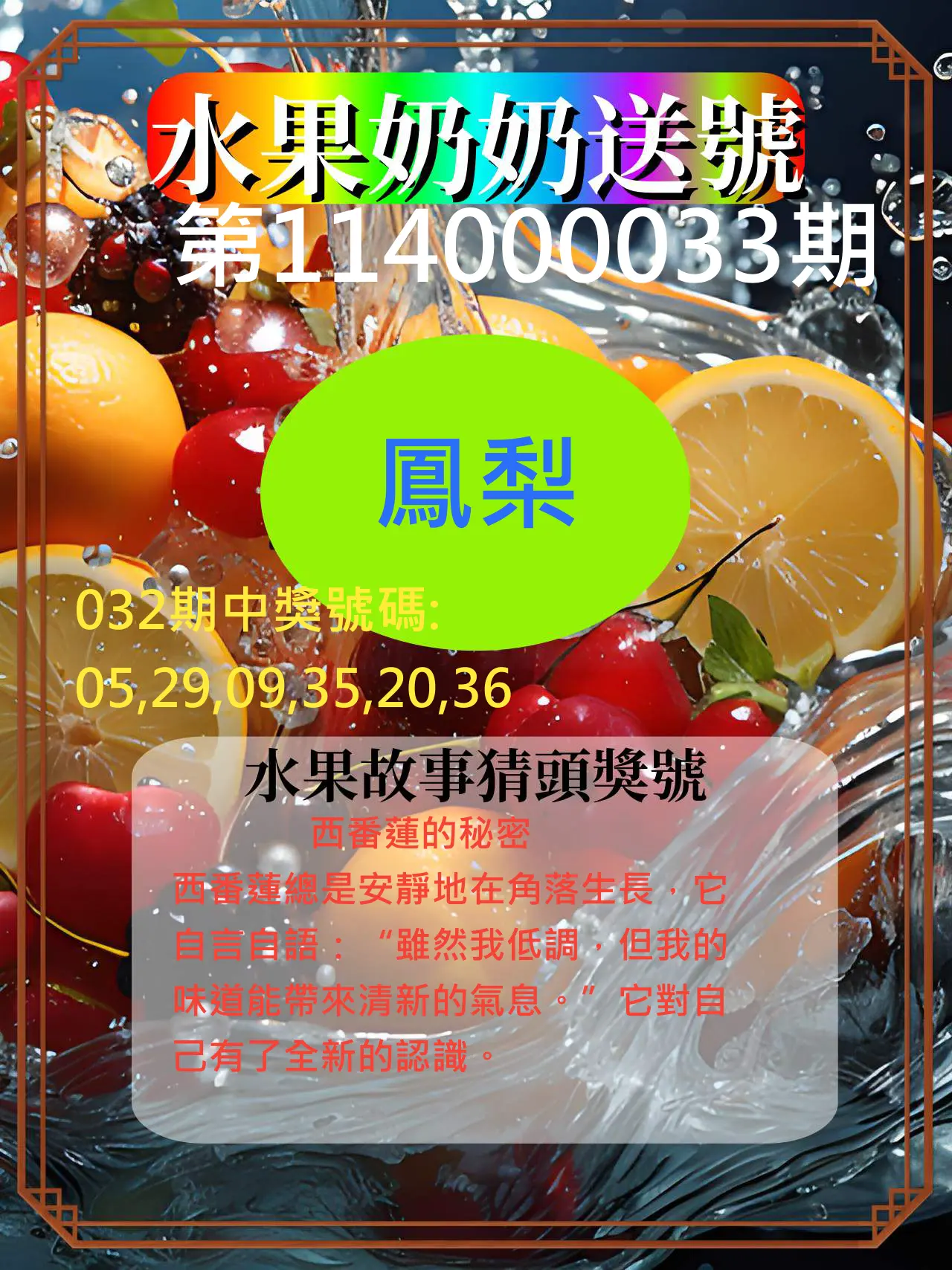 威力彩第114000033期水果奶奶送號