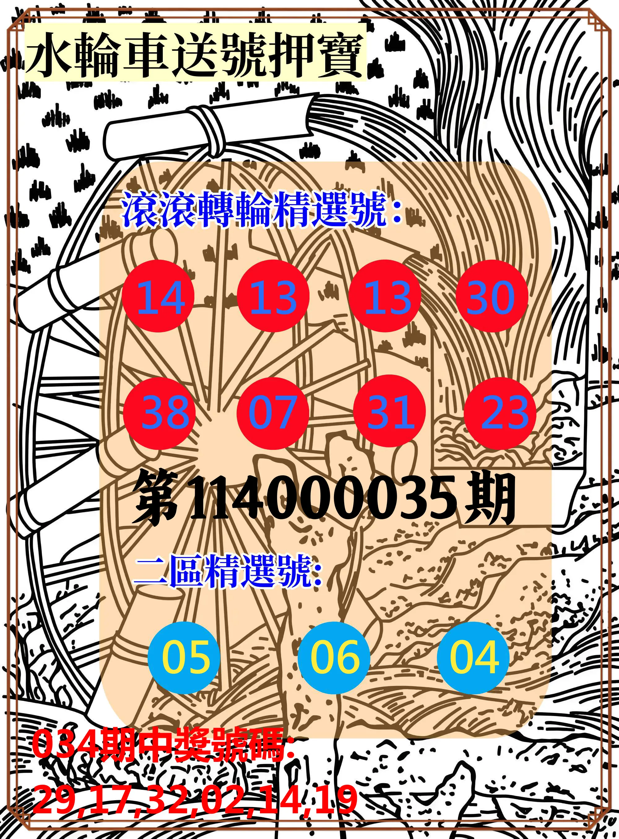 威力彩第114000035期水輪車送號押寶