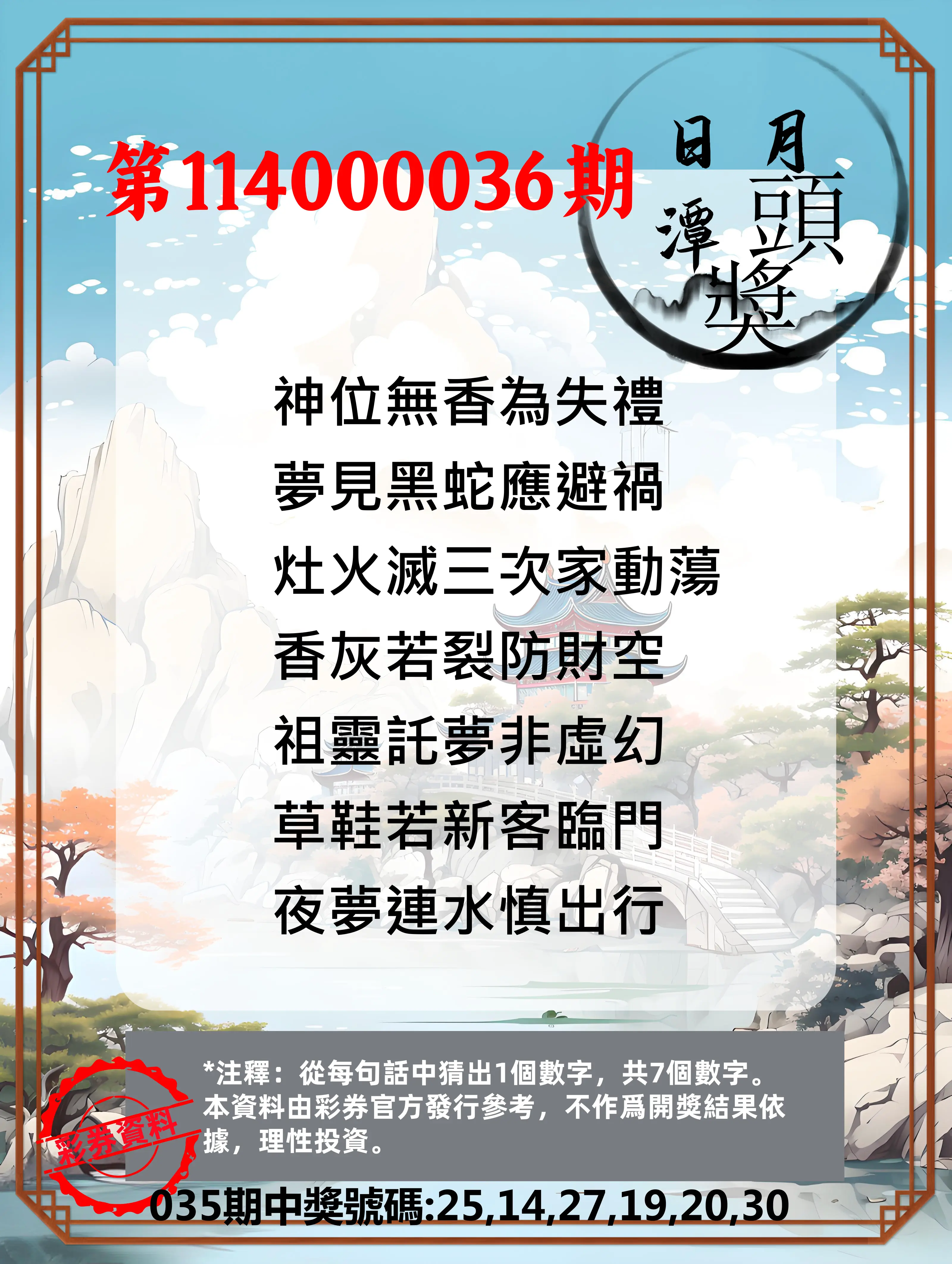 威力彩第114000036期日月潭头奖竞猜