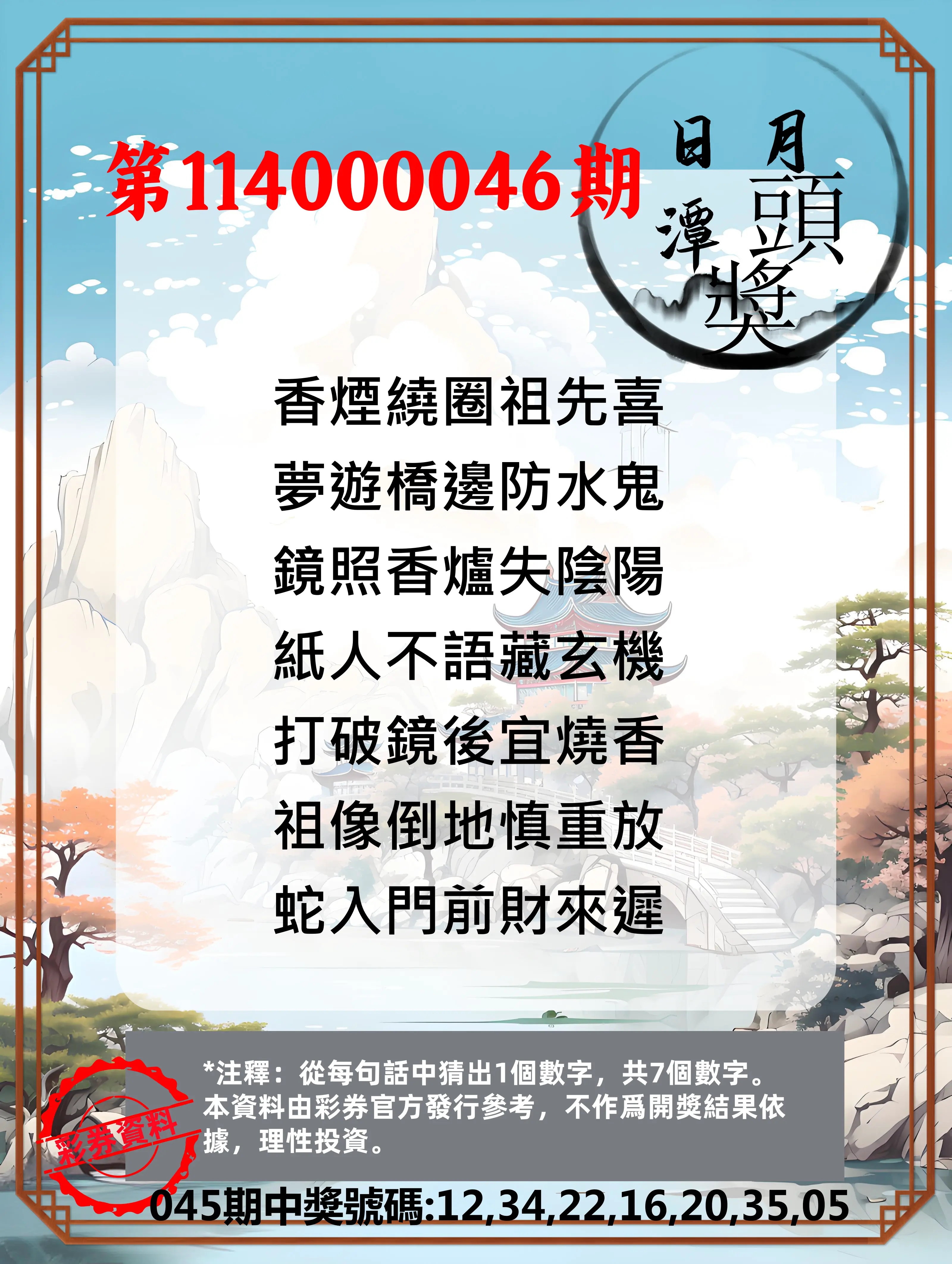 威力彩第114000046期日月潭头奖竞猜