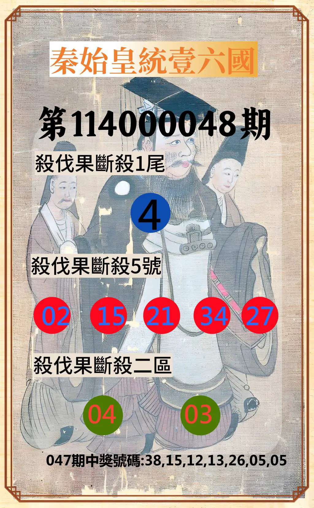 威力彩第114000048期秦始皇統壹六國