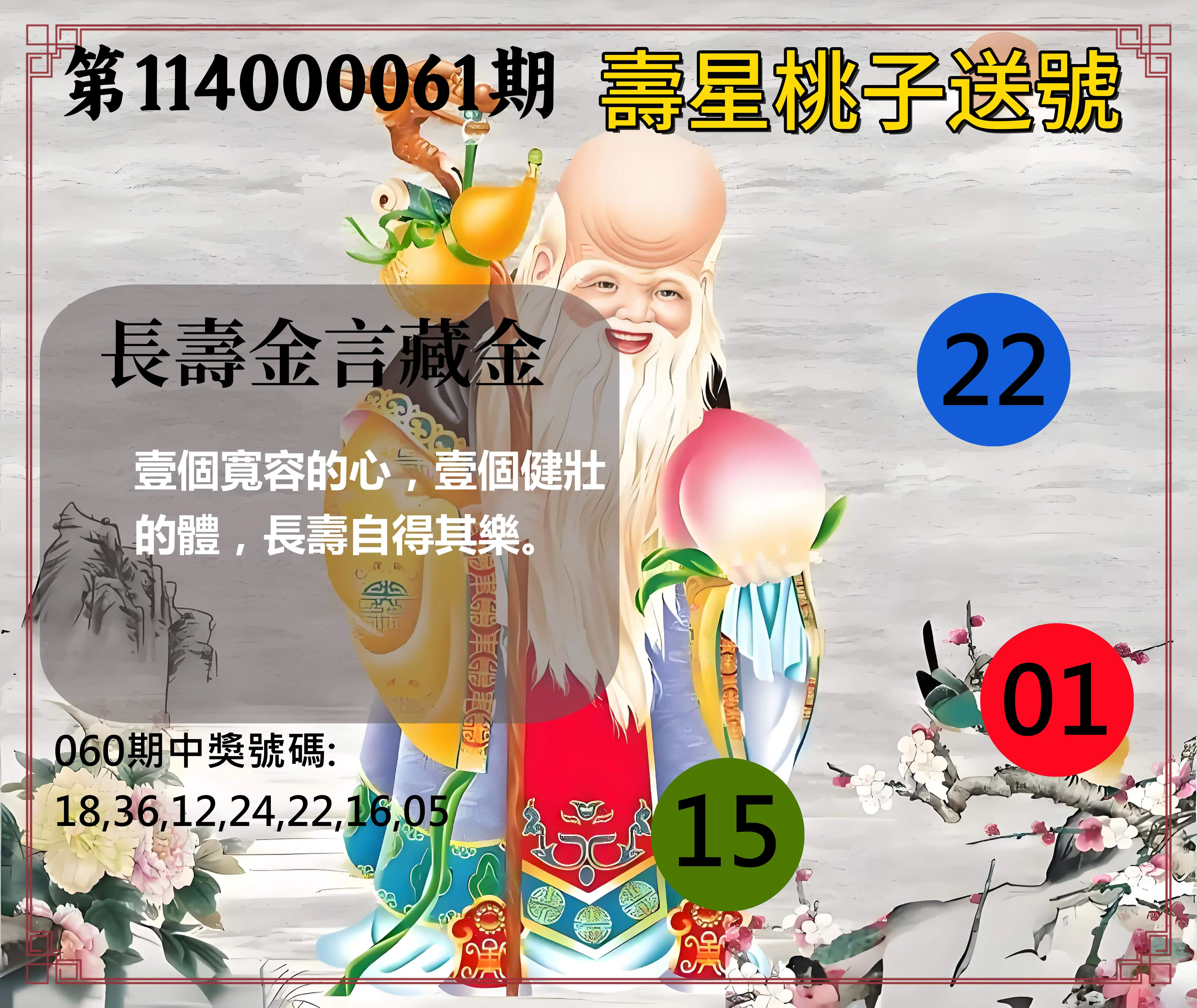 威力彩第114000061期(07/31)壽星桃子送號