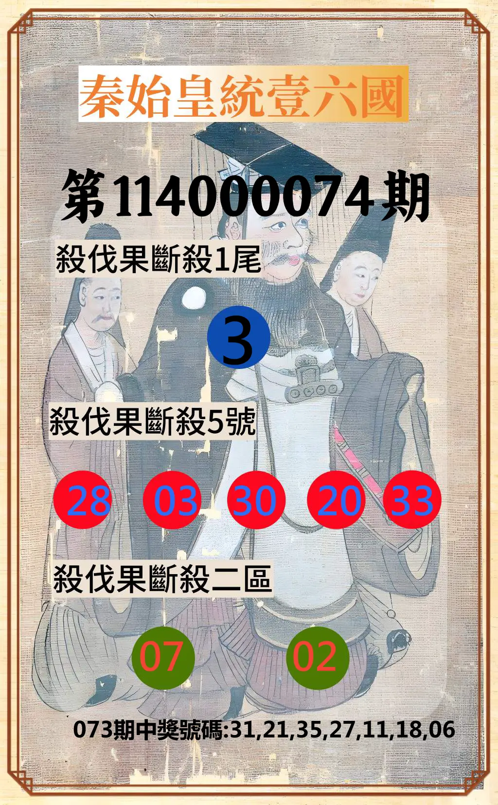 威力彩第114000074期(09/15)秦始皇統壹六國