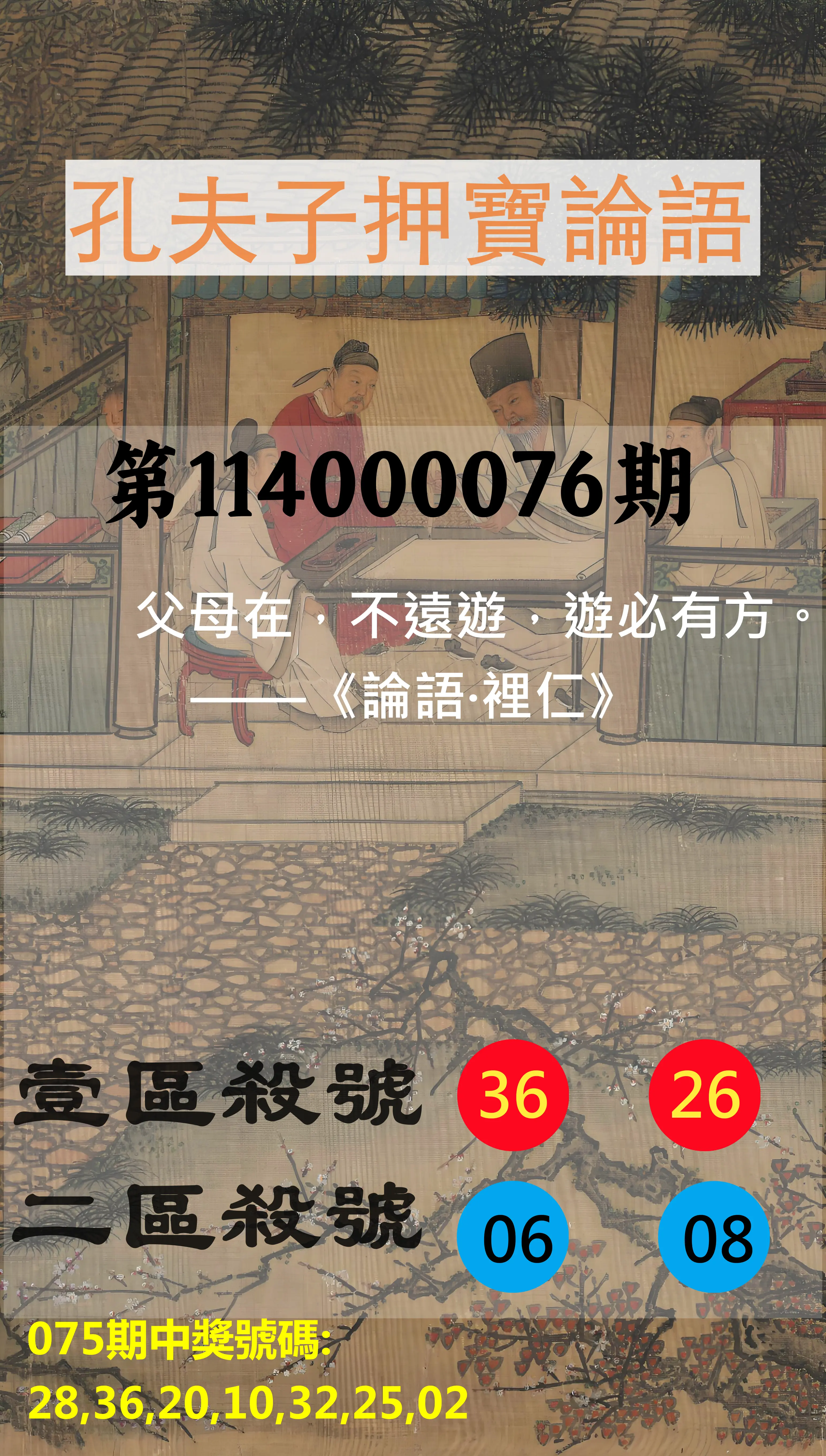 威力彩第114000076期(09/22)孔夫子押寶論語