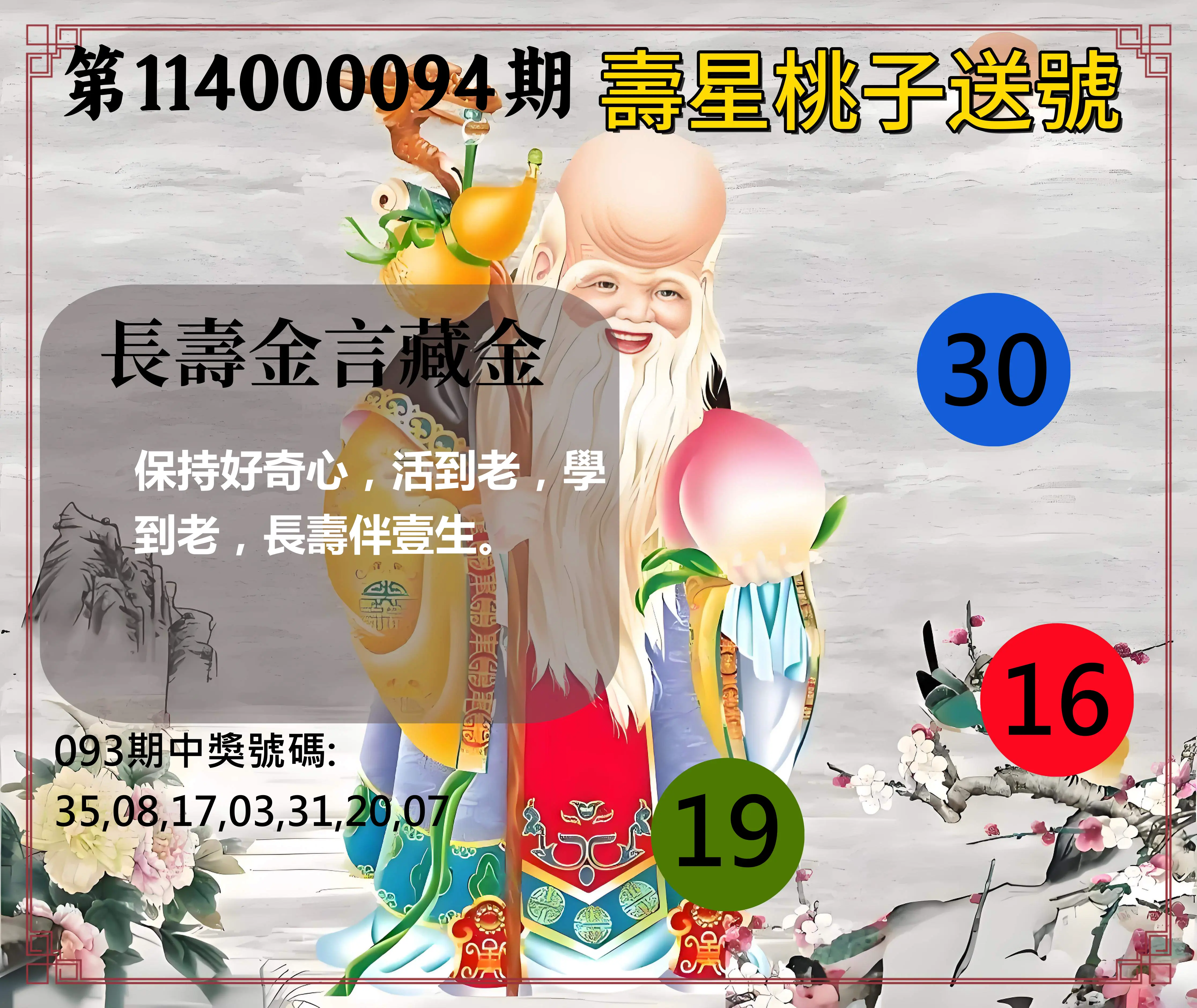 威力彩第114000094期(11/24)壽星桃子送號