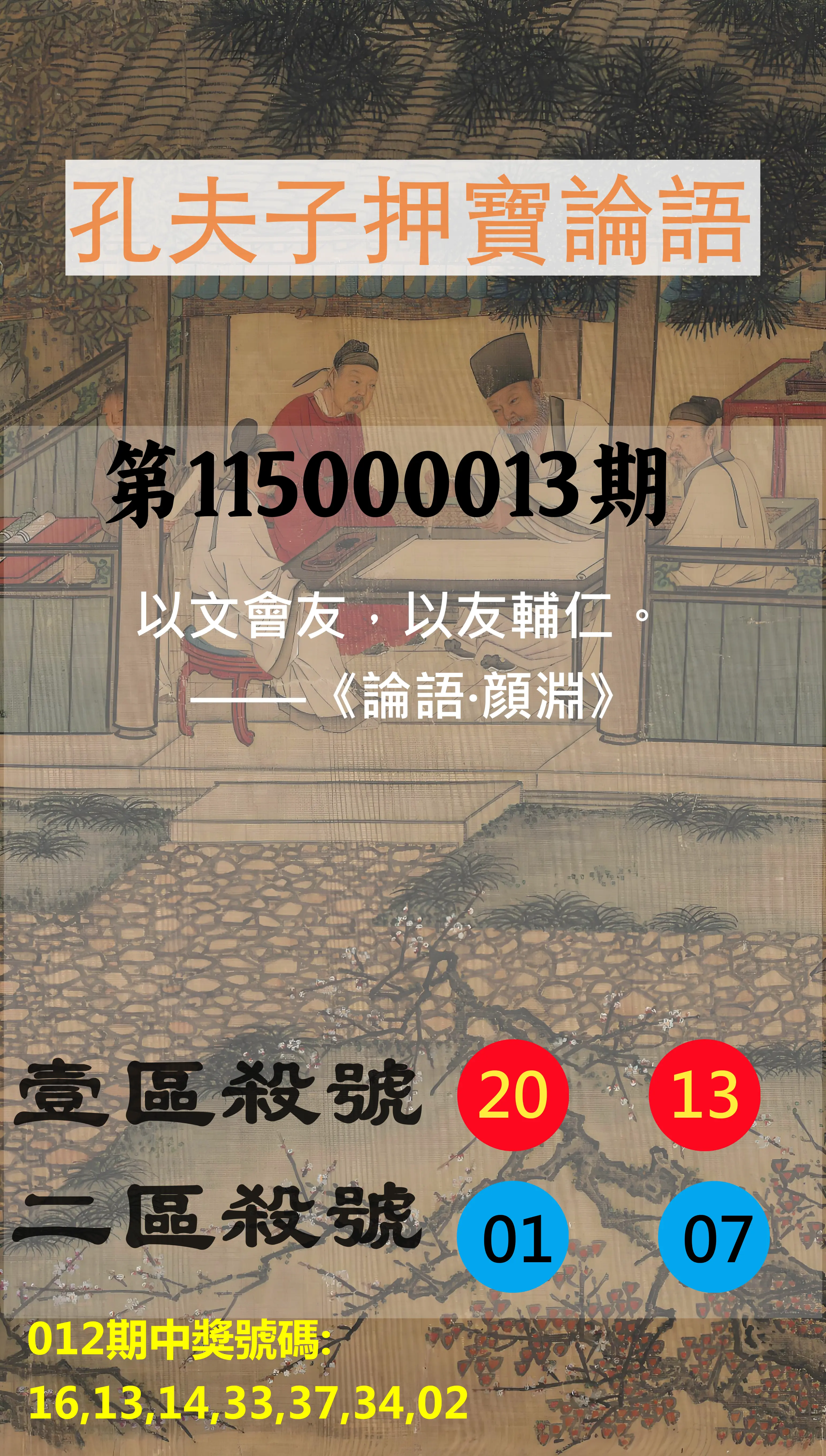 威力彩第115000013期(02/12)孔夫子押寶論語