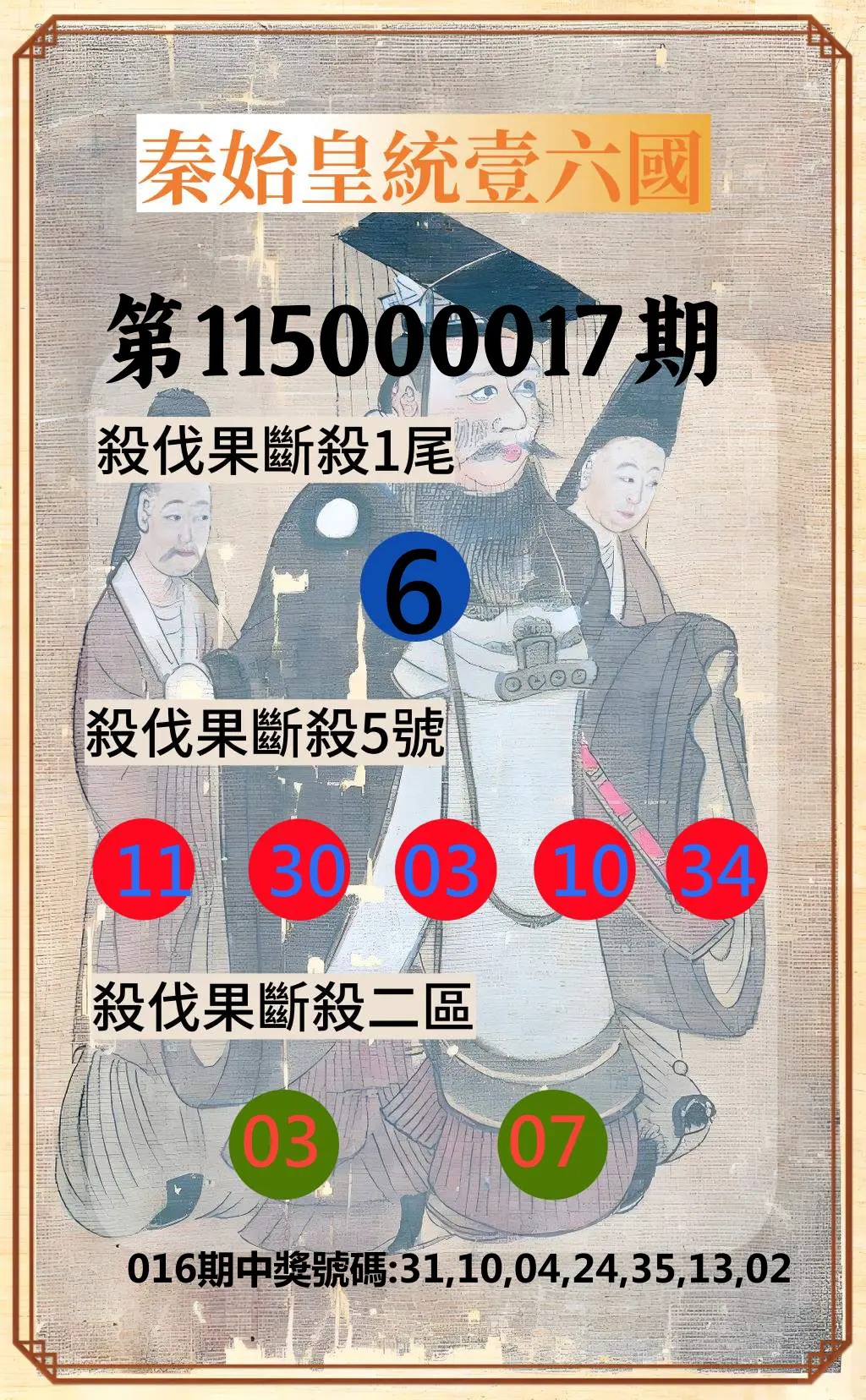 威力彩第115000017期(02/26)秦始皇統壹六國