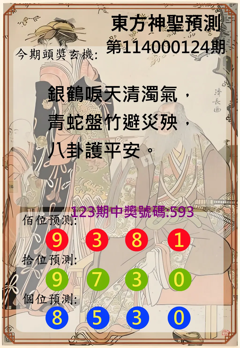 3星彩第114000124期東方神聖預測