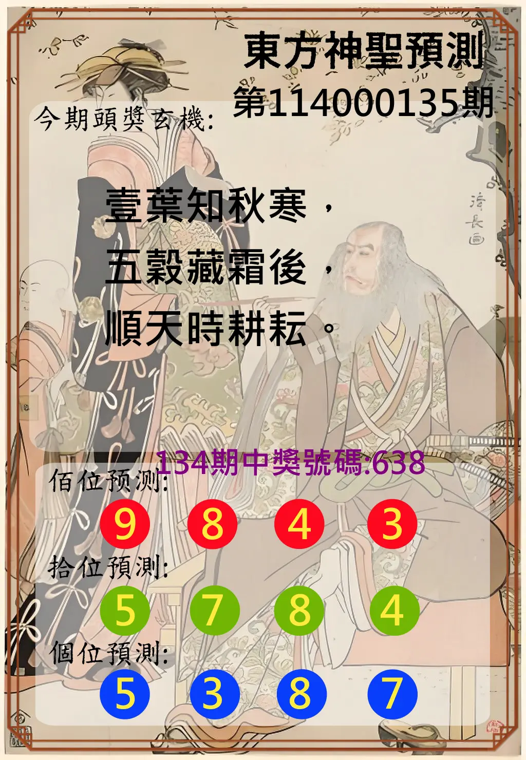 3星彩第114000135期東方神聖預測
