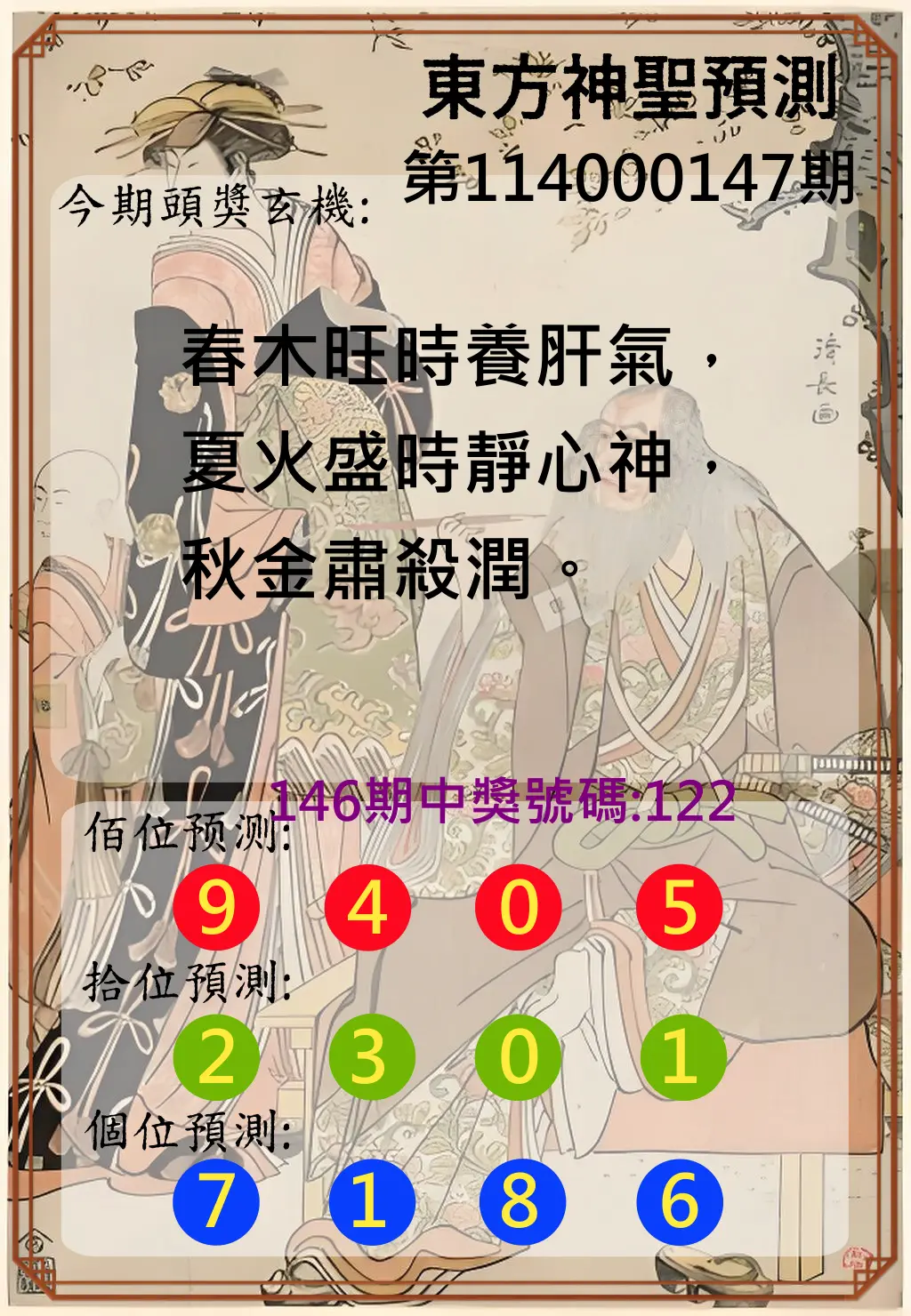 3星彩第114000147期東方神聖預測