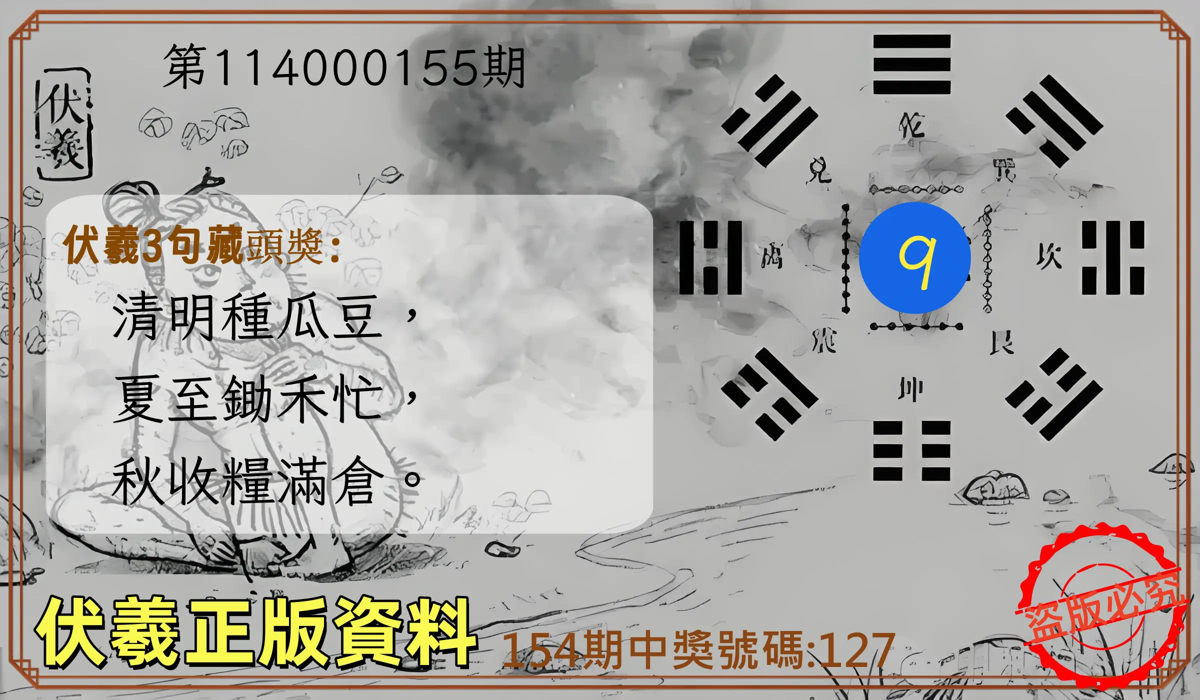 3星彩第114000155期伏羲正版資料