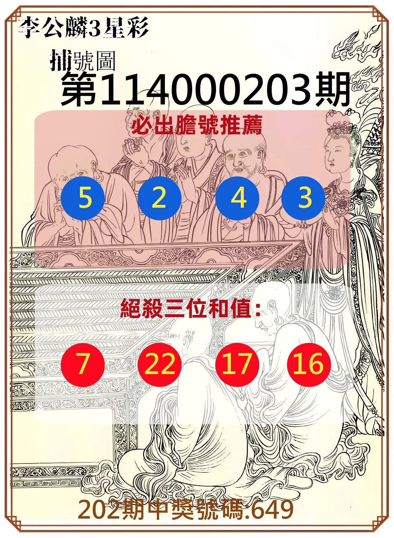 3星彩第114000203期(08/21)李公麟3星彩捕號圖