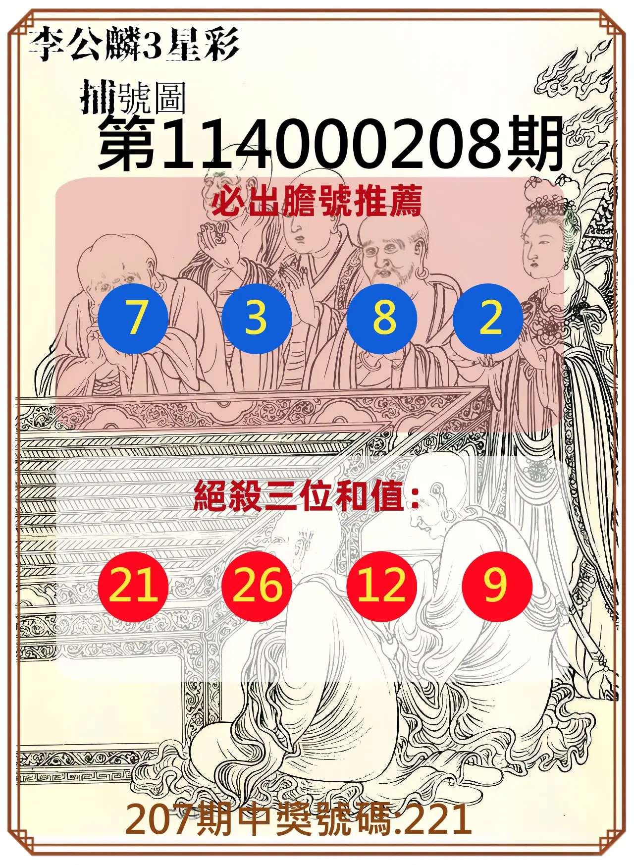 3星彩第114000208期(08/27)李公麟3星彩捕號圖