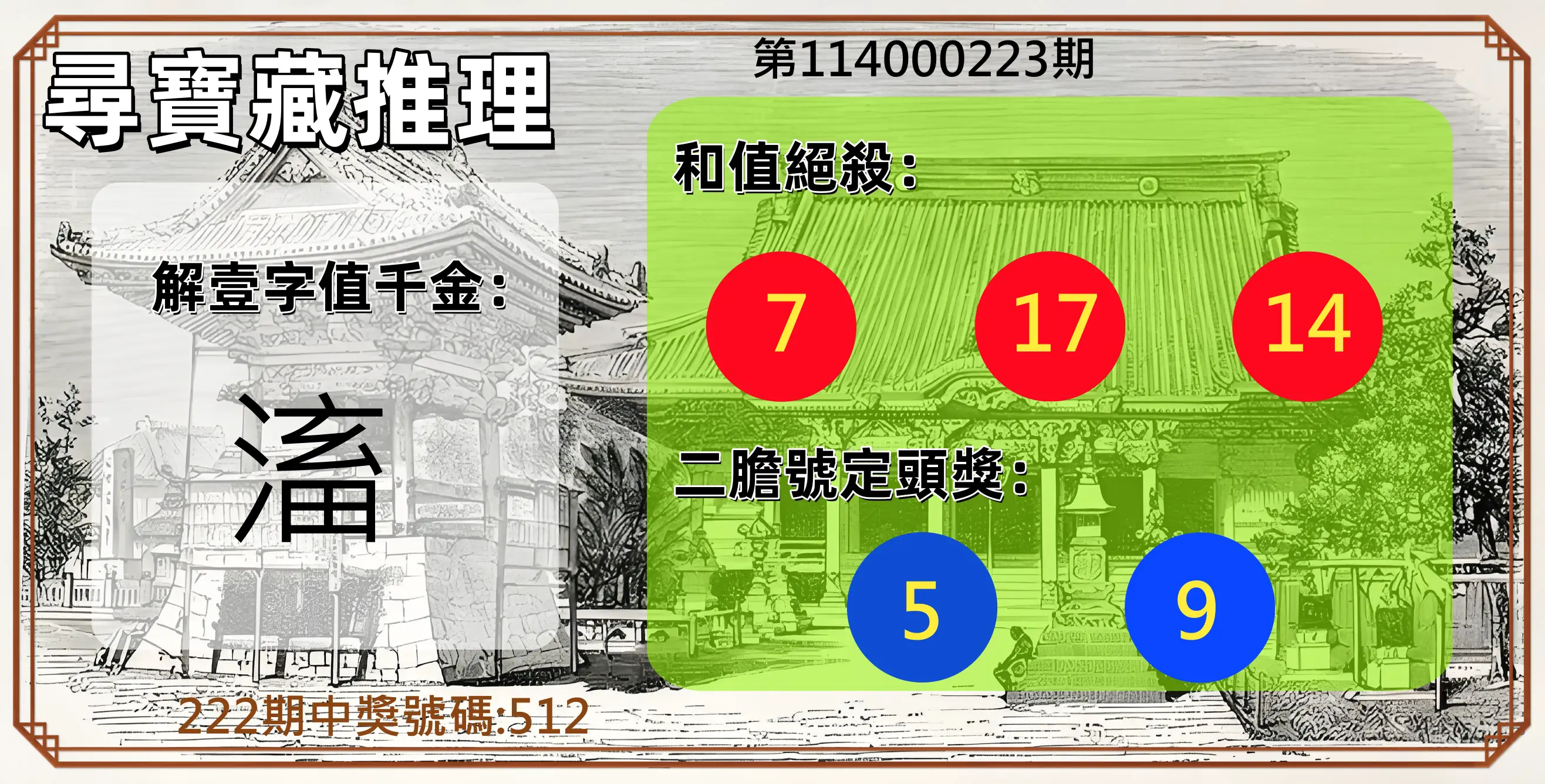 3星彩第114000223期(09/13)尋寶藏推理