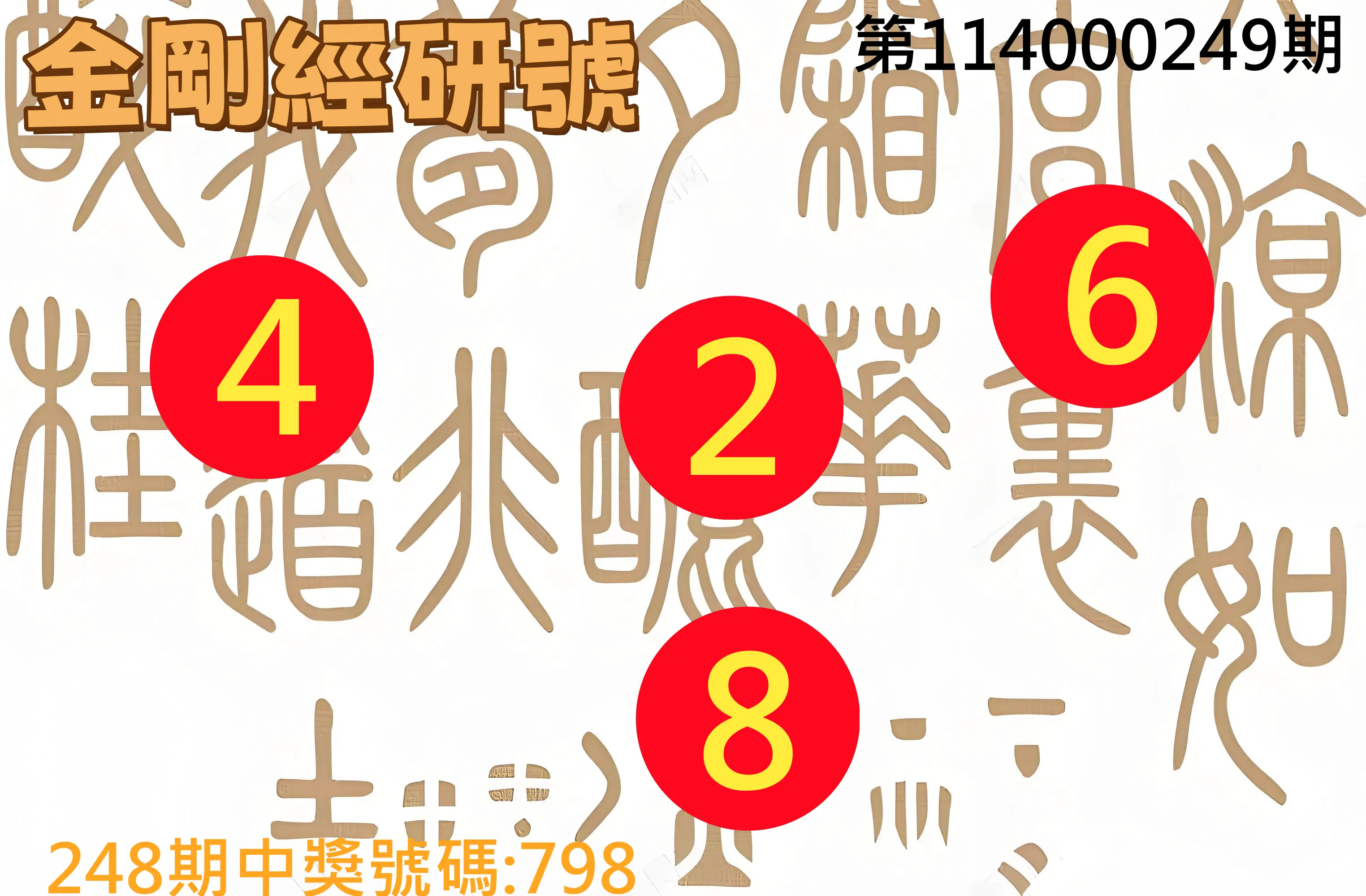 3星彩第114000249期(10/14)金剛經研號