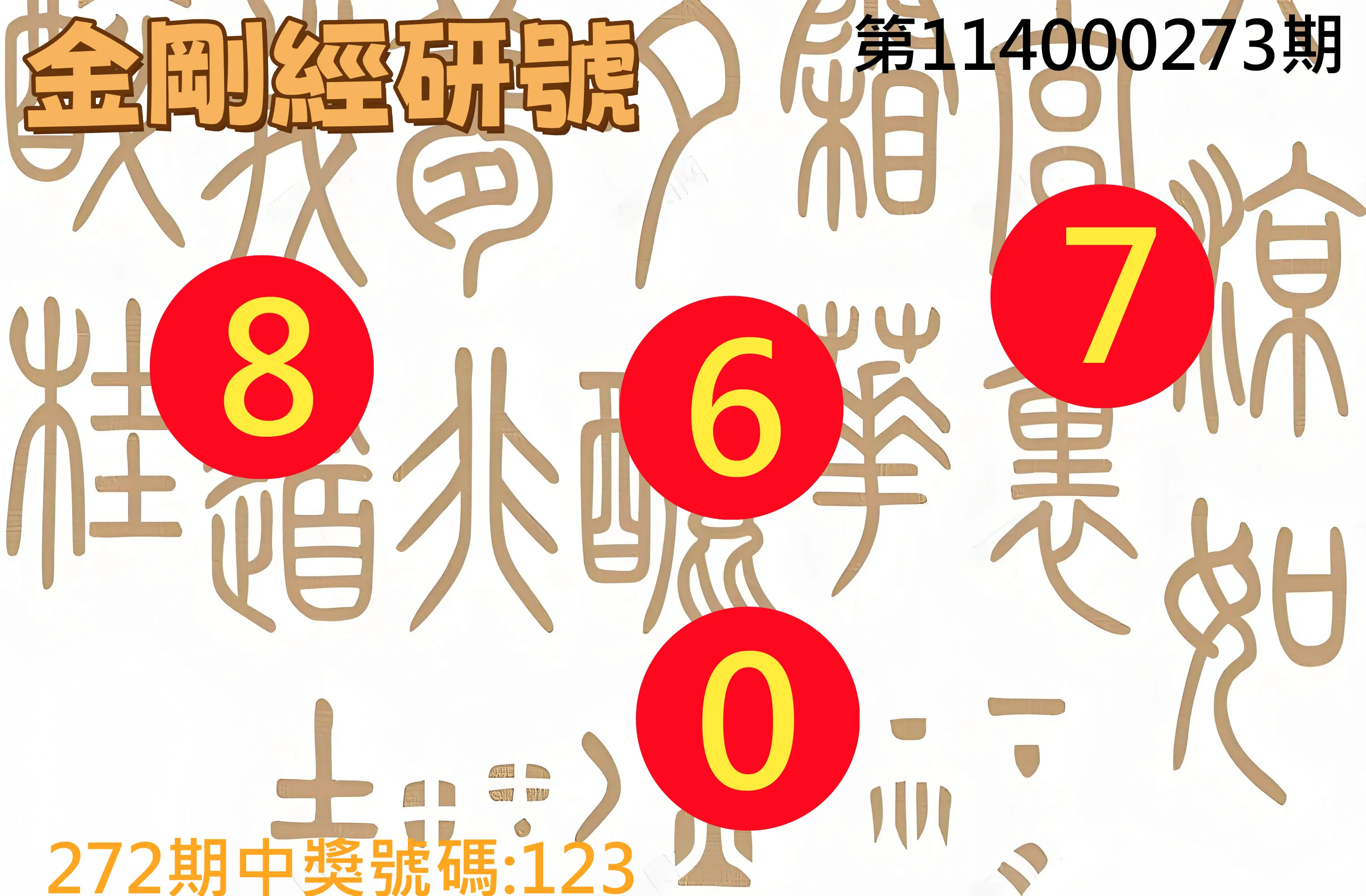 3星彩第114000273期(11/11)金剛經研號
