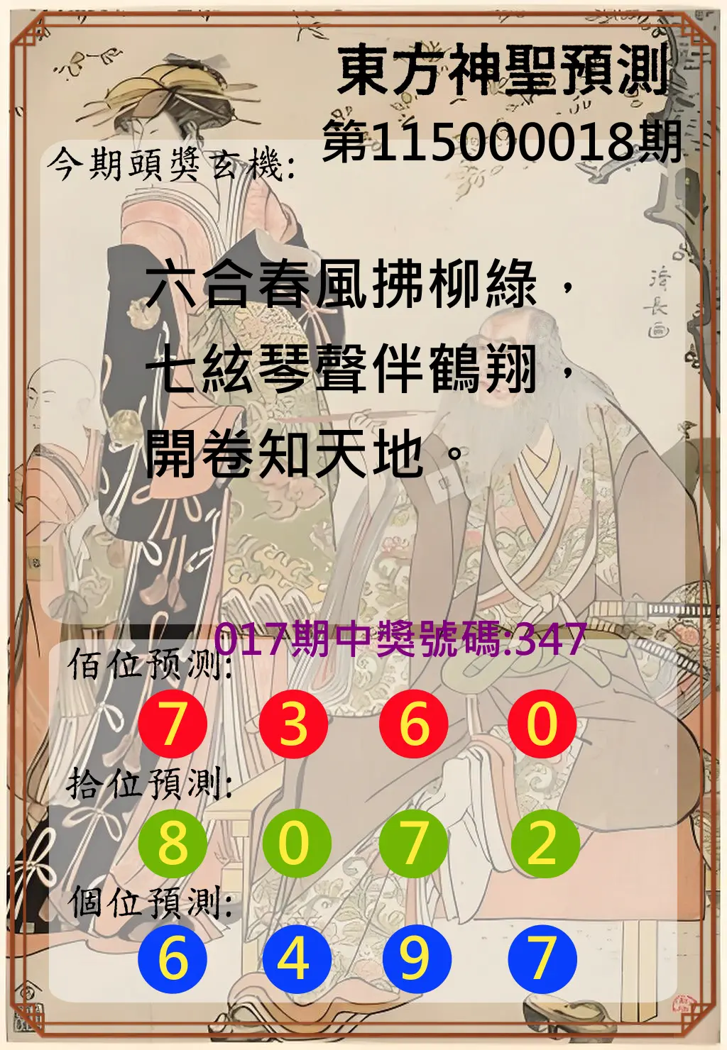 3星彩第115000018期(01/21)東方神聖預測