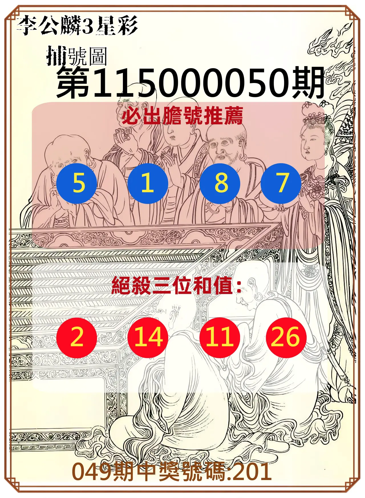 3星彩第115000050期(02/25)李公麟3星彩捕號圖
