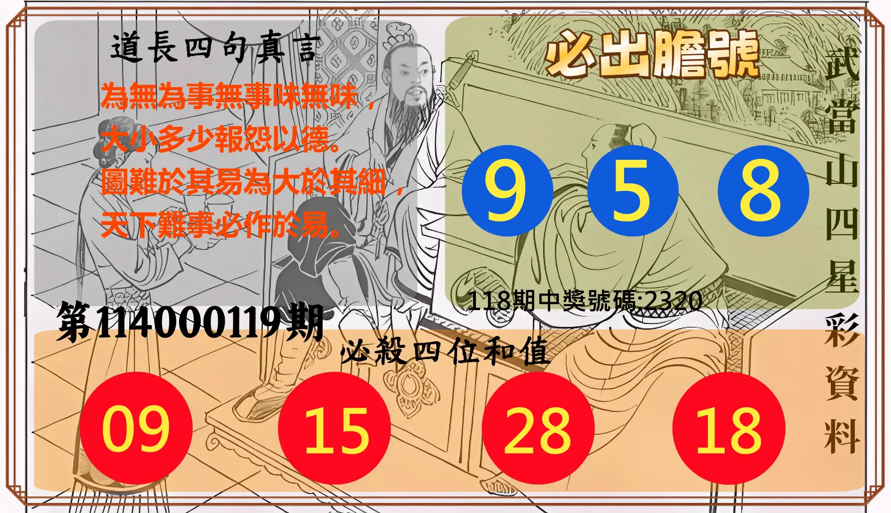 4星彩第114000119期武當山四星彩資料