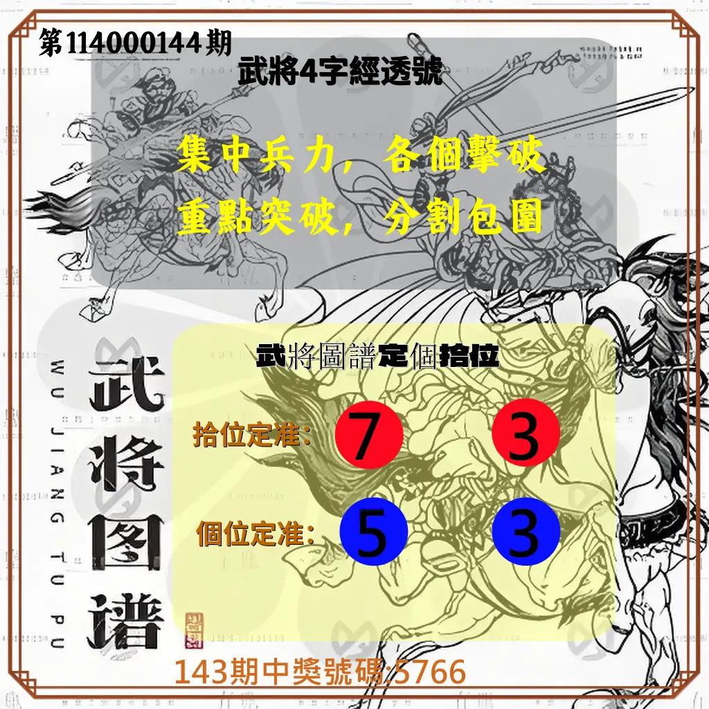 4星彩第114000144期武將圖譜