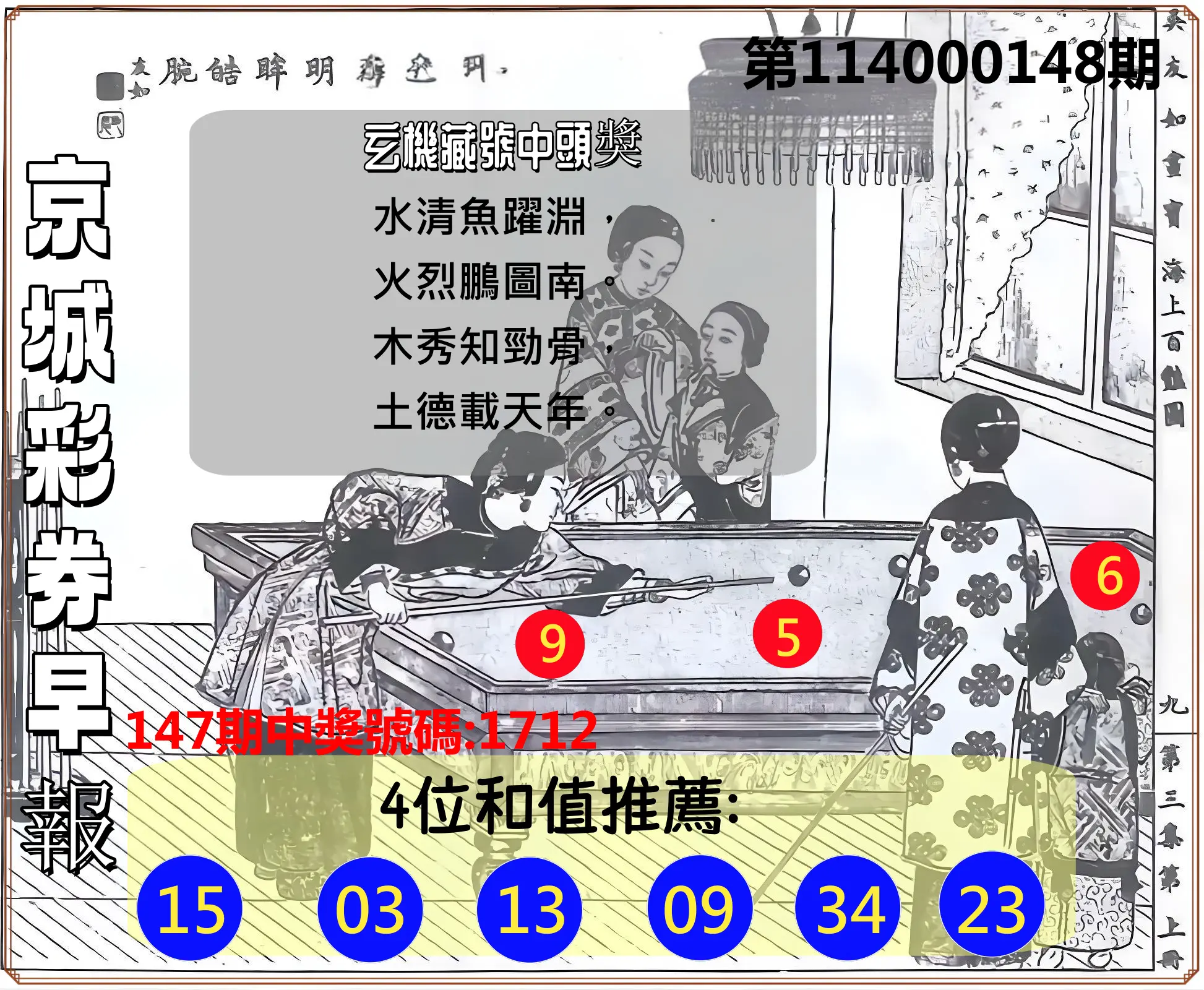 4星彩第114000148期京城彩券早報